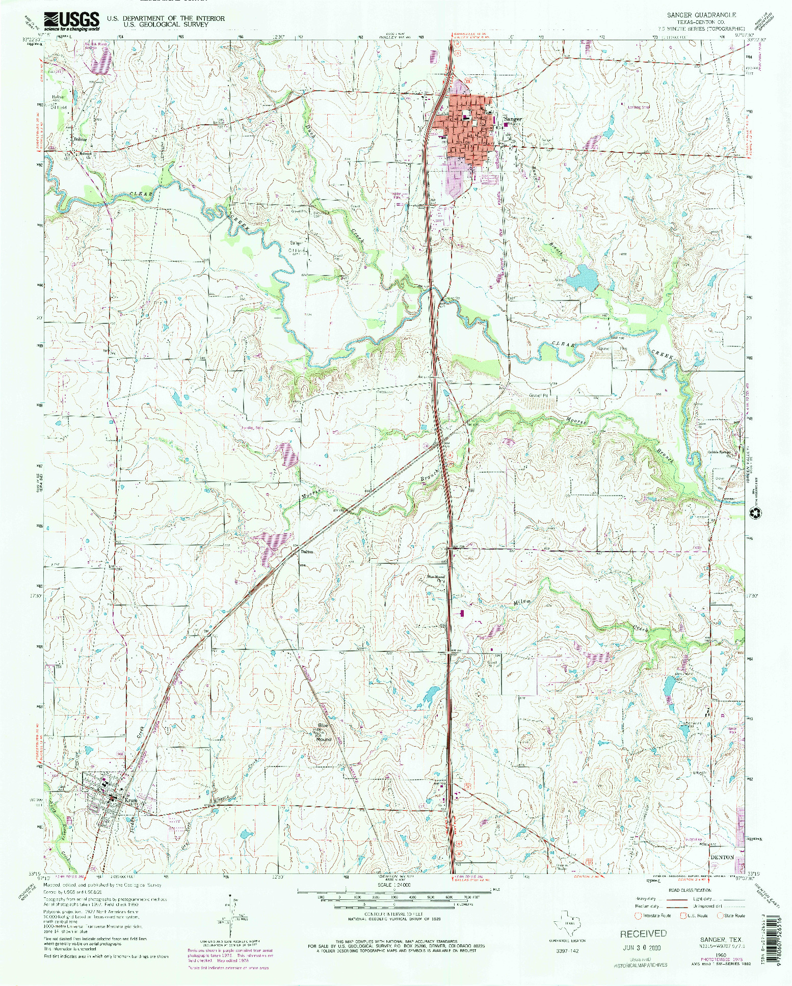 USGS 1:24000-SCALE QUADRANGLE FOR SANGER, TX 1960