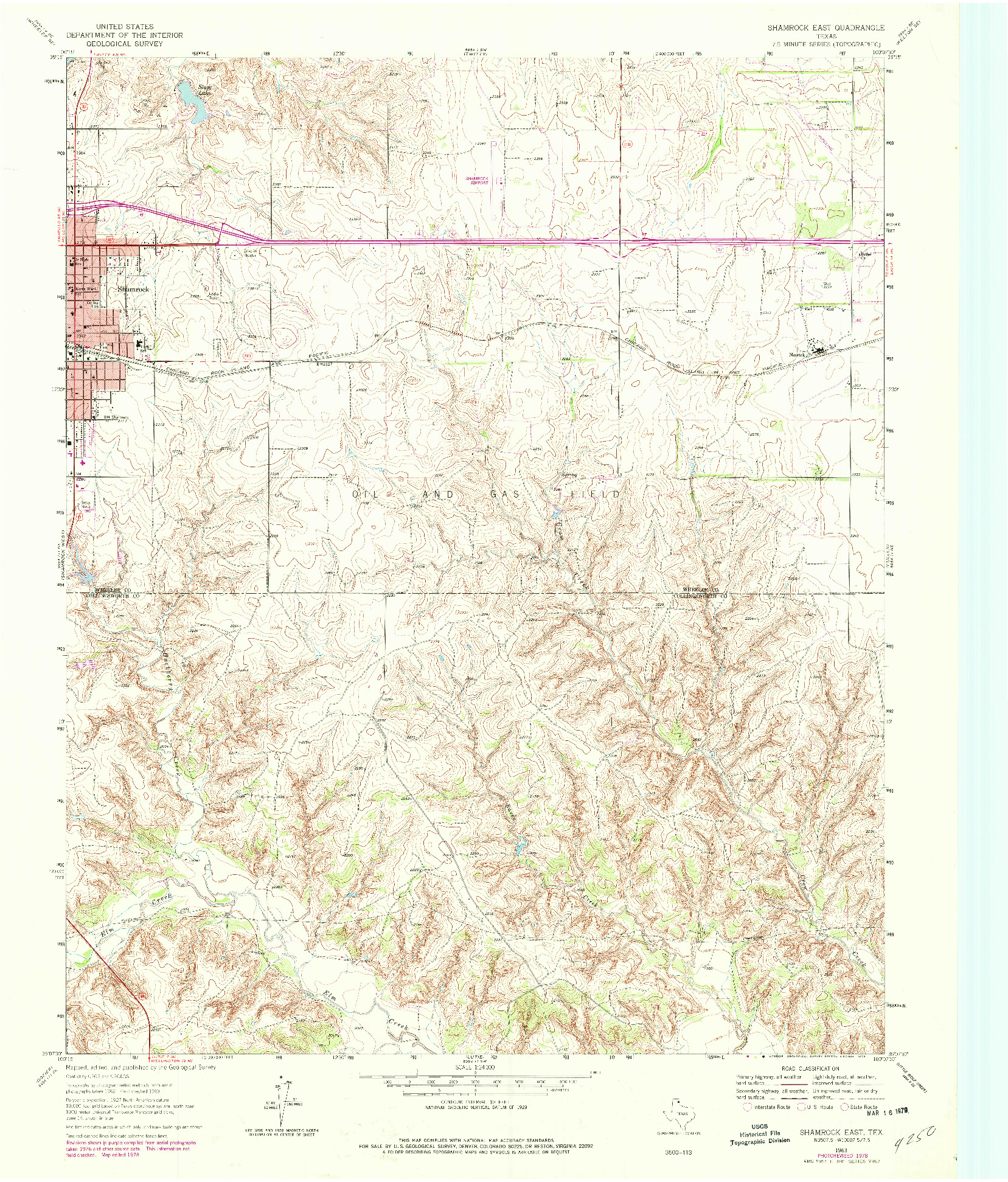 USGS 1:24000-SCALE QUADRANGLE FOR SHAMROCK EAST, TX 1963