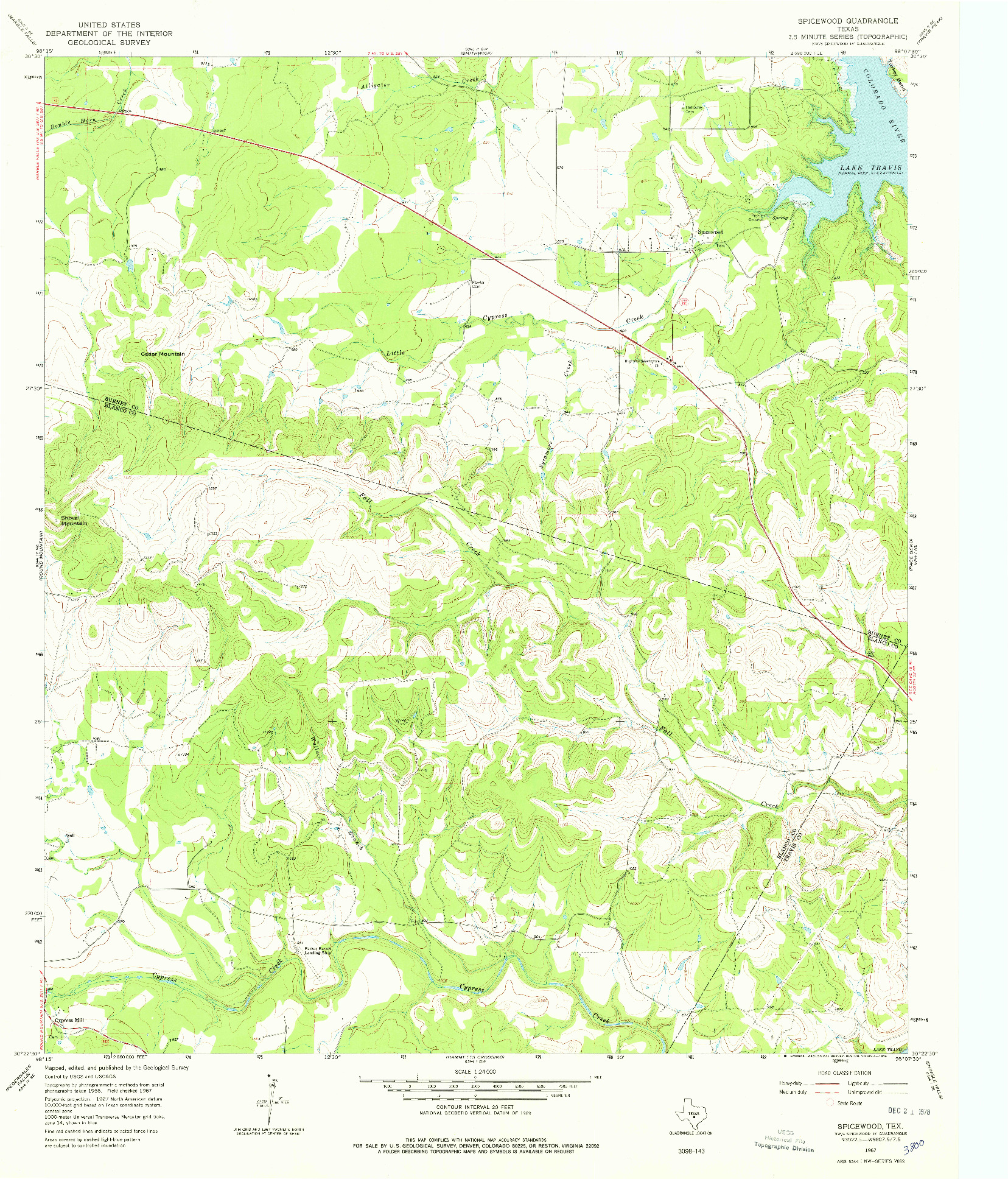 USGS 1:24000-SCALE QUADRANGLE FOR SPICEWOOD, TX 1967