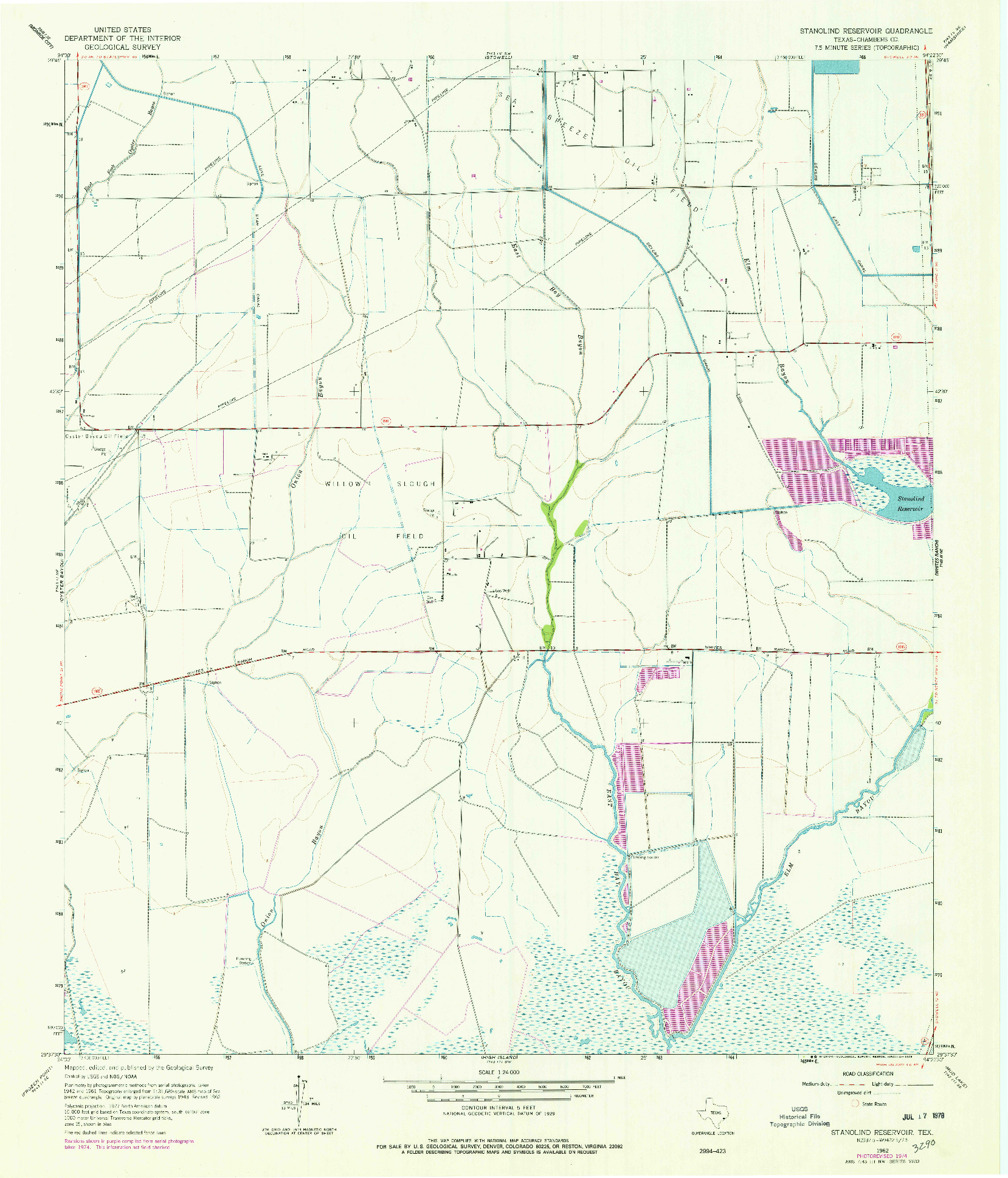 USGS 1:24000-SCALE QUADRANGLE FOR STANOLIND RESERVOIR, TX 1962