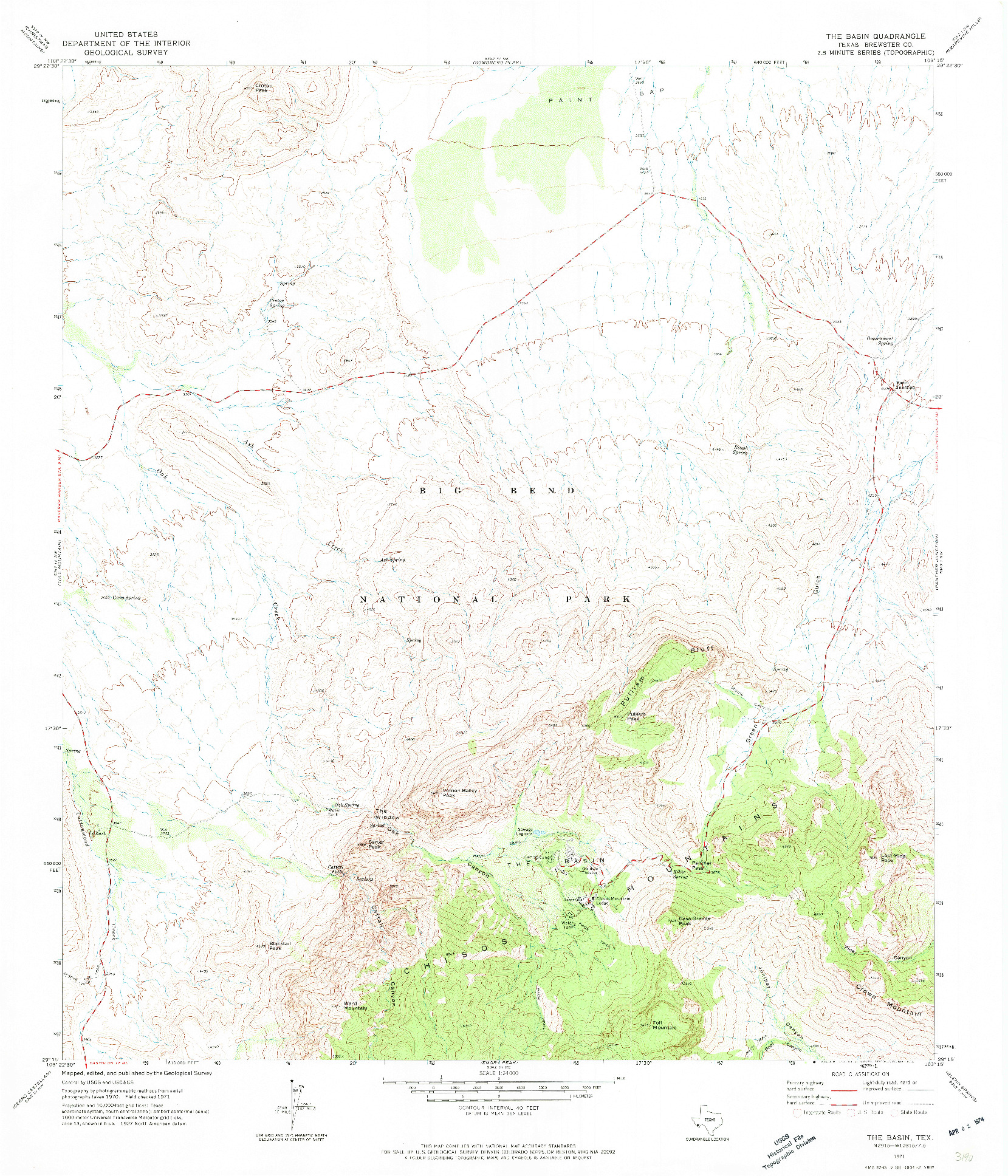 USGS 1:24000-SCALE QUADRANGLE FOR THE BASIN, TX 1971