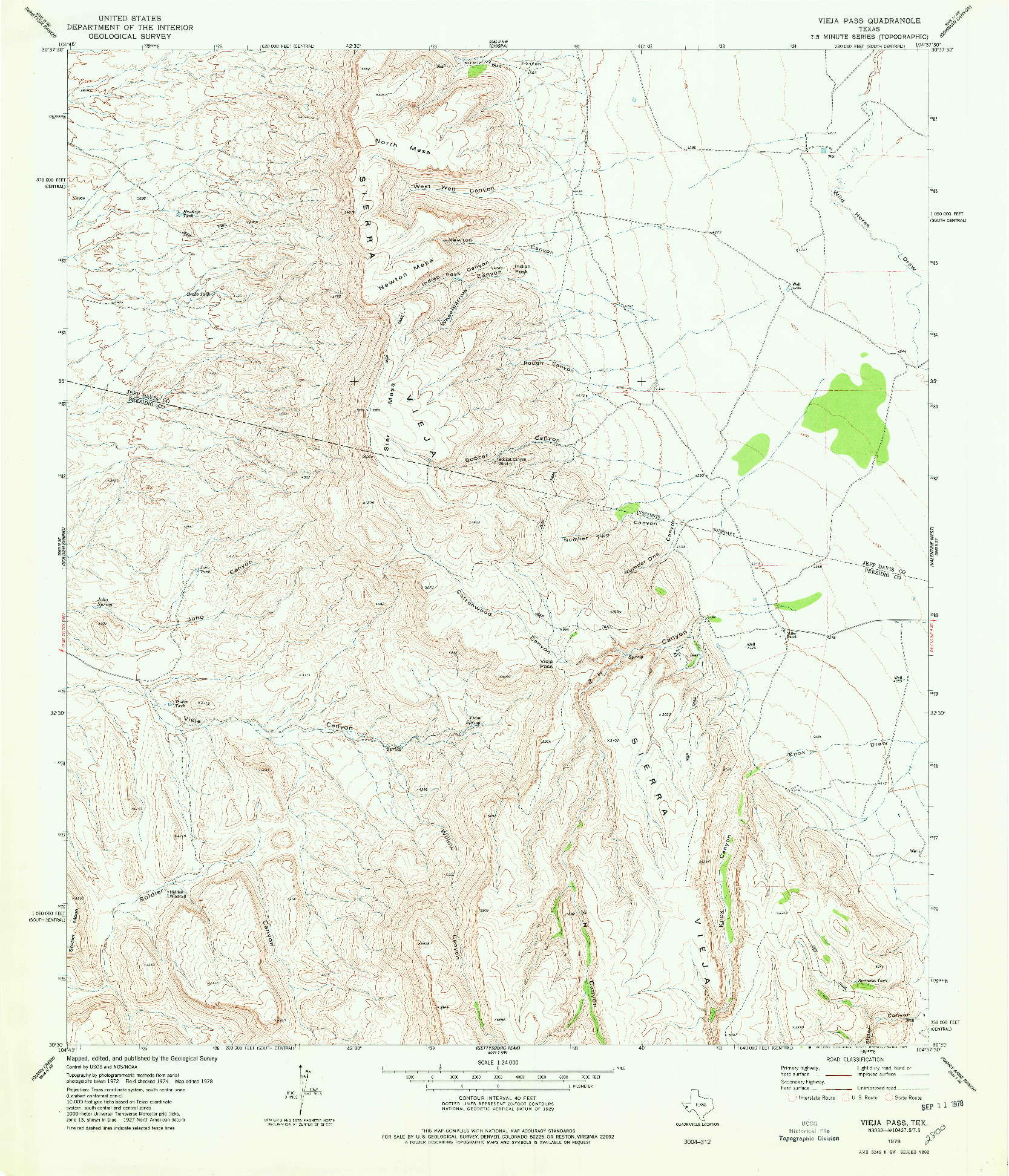 USGS 1:24000-SCALE QUADRANGLE FOR VIEJA PASS, TX 1978