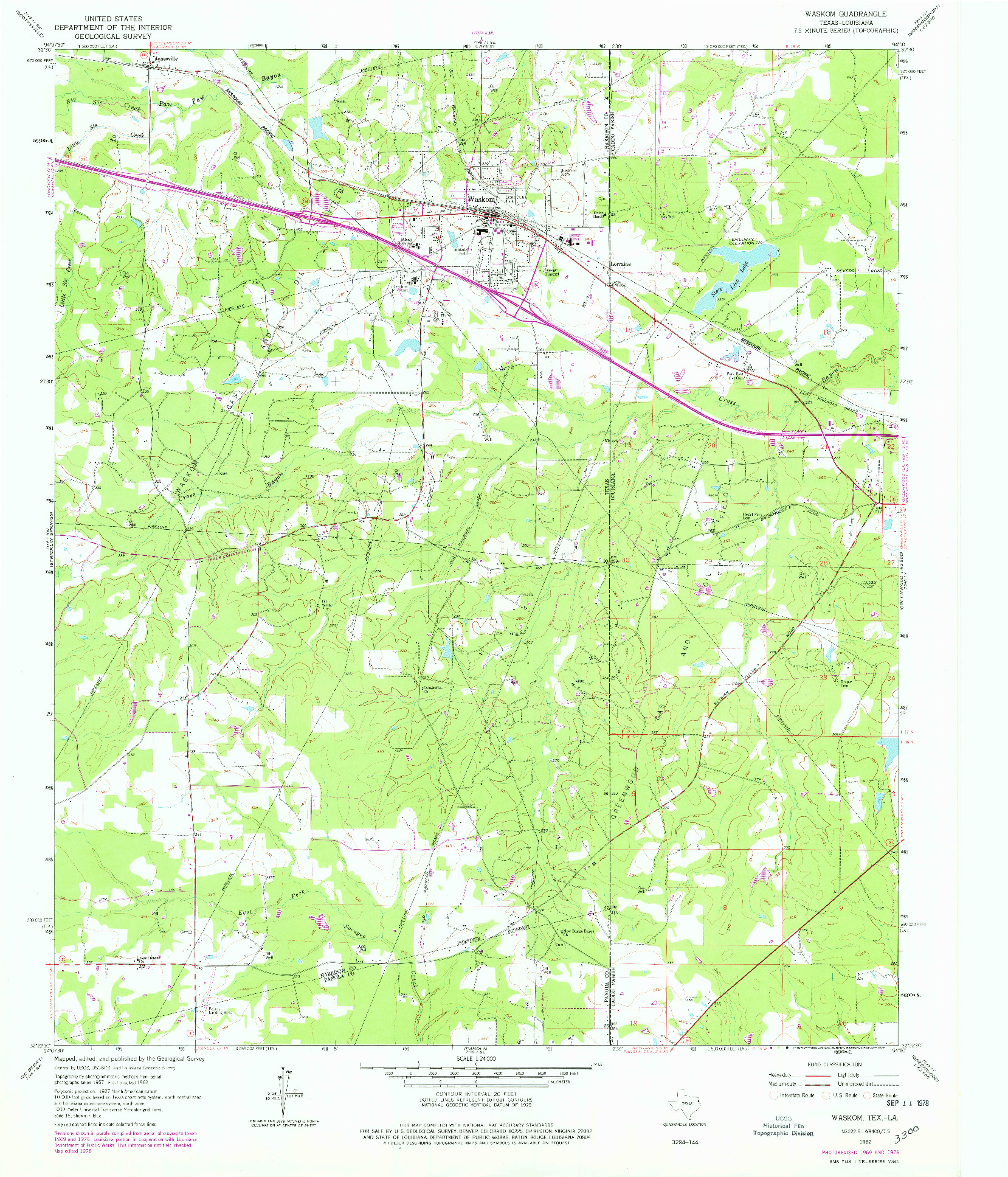 USGS 1:24000-SCALE QUADRANGLE FOR WASKOM, TX 1962