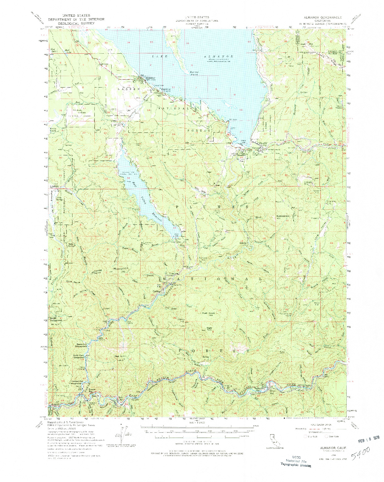 USGS 1:62500-SCALE QUADRANGLE FOR ALMANOR, CA 1955