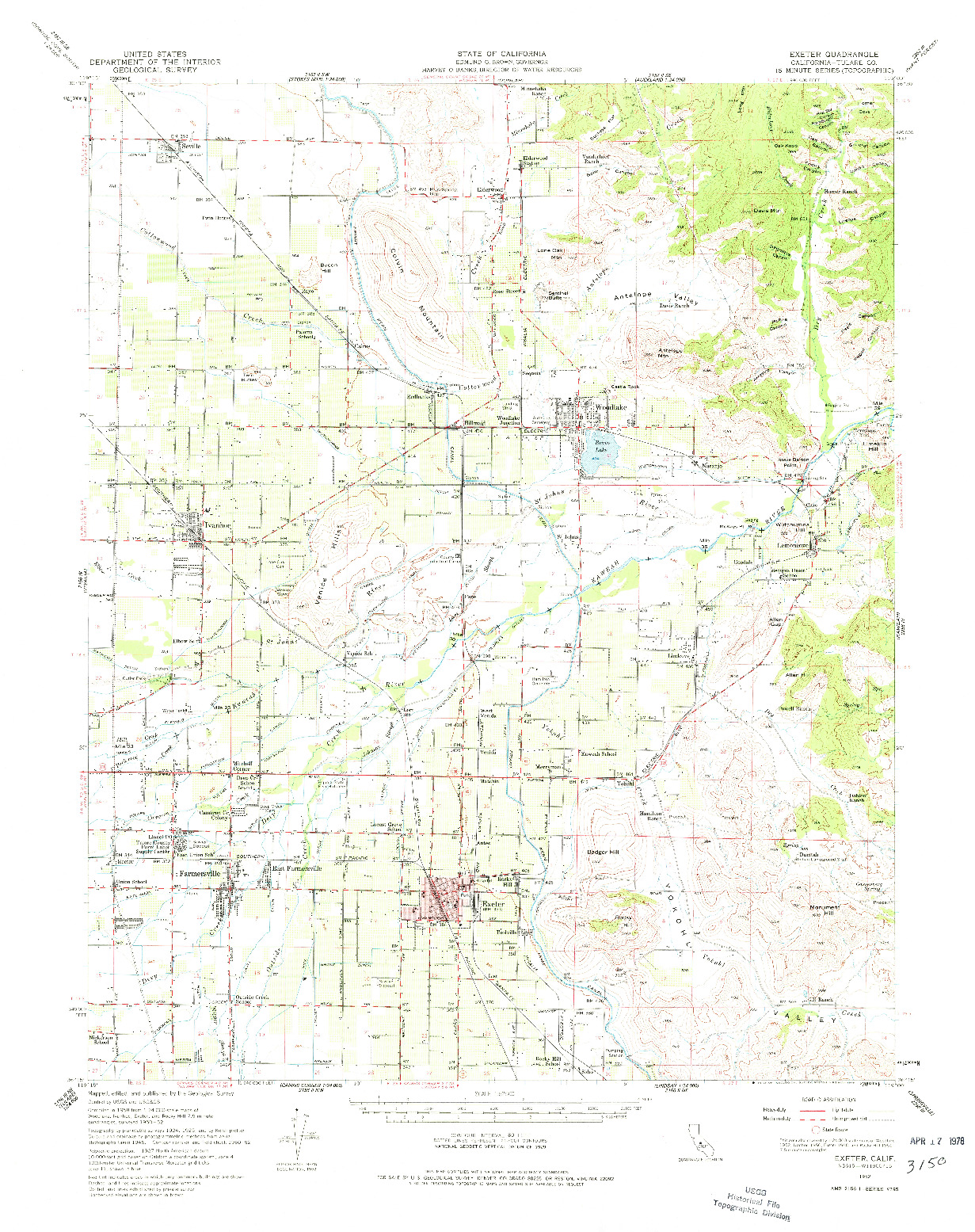 USGS 1:62500-SCALE QUADRANGLE FOR EXETER, CA 1952