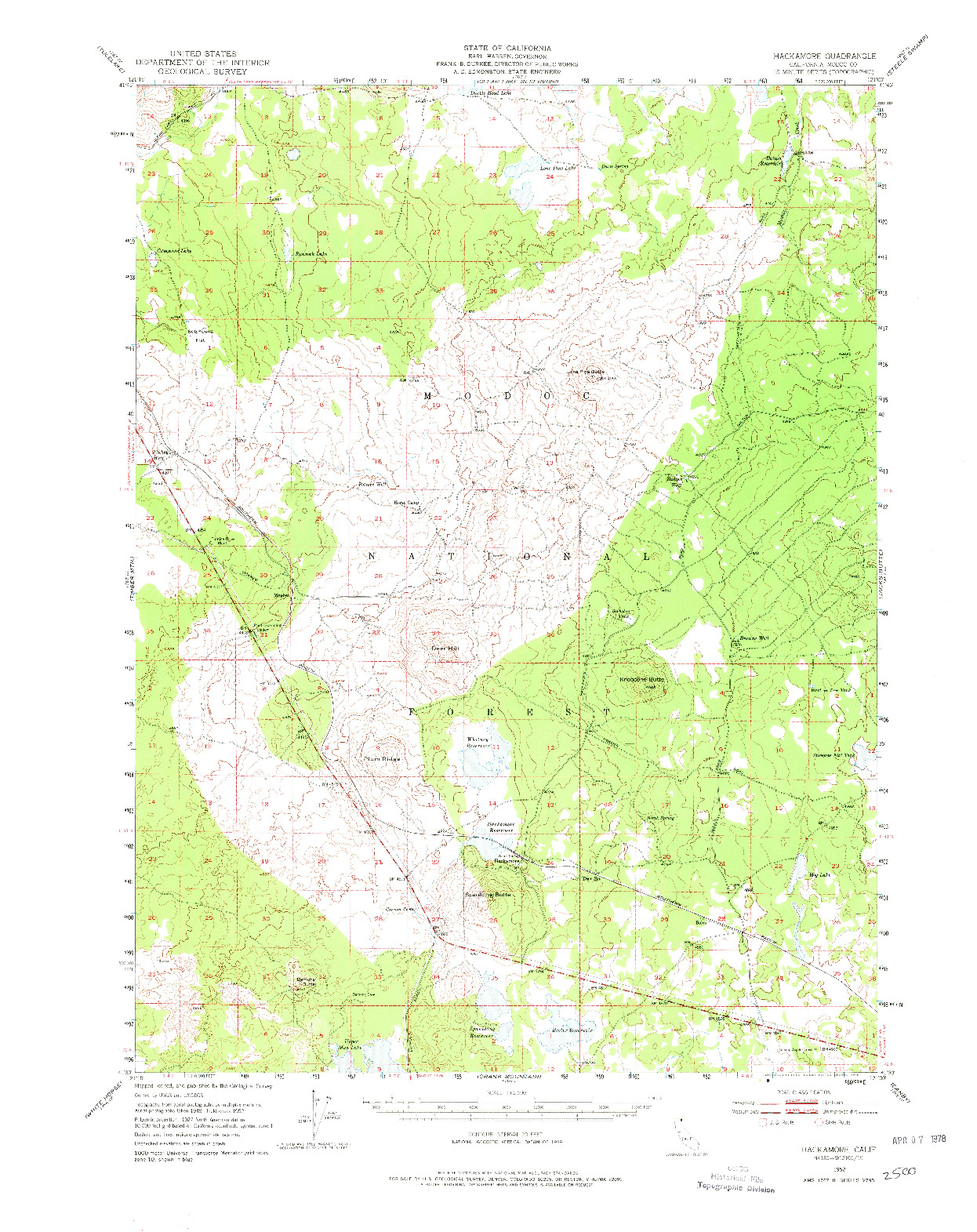 USGS 1:62500-SCALE QUADRANGLE FOR HACKAMORE, CA 1952