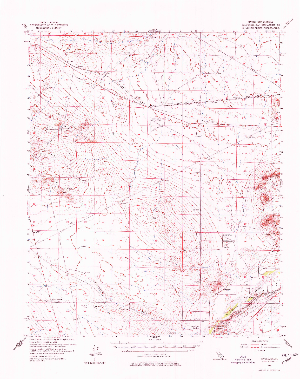 USGS 1:62500-SCALE QUADRANGLE FOR HAWES, CA 1956