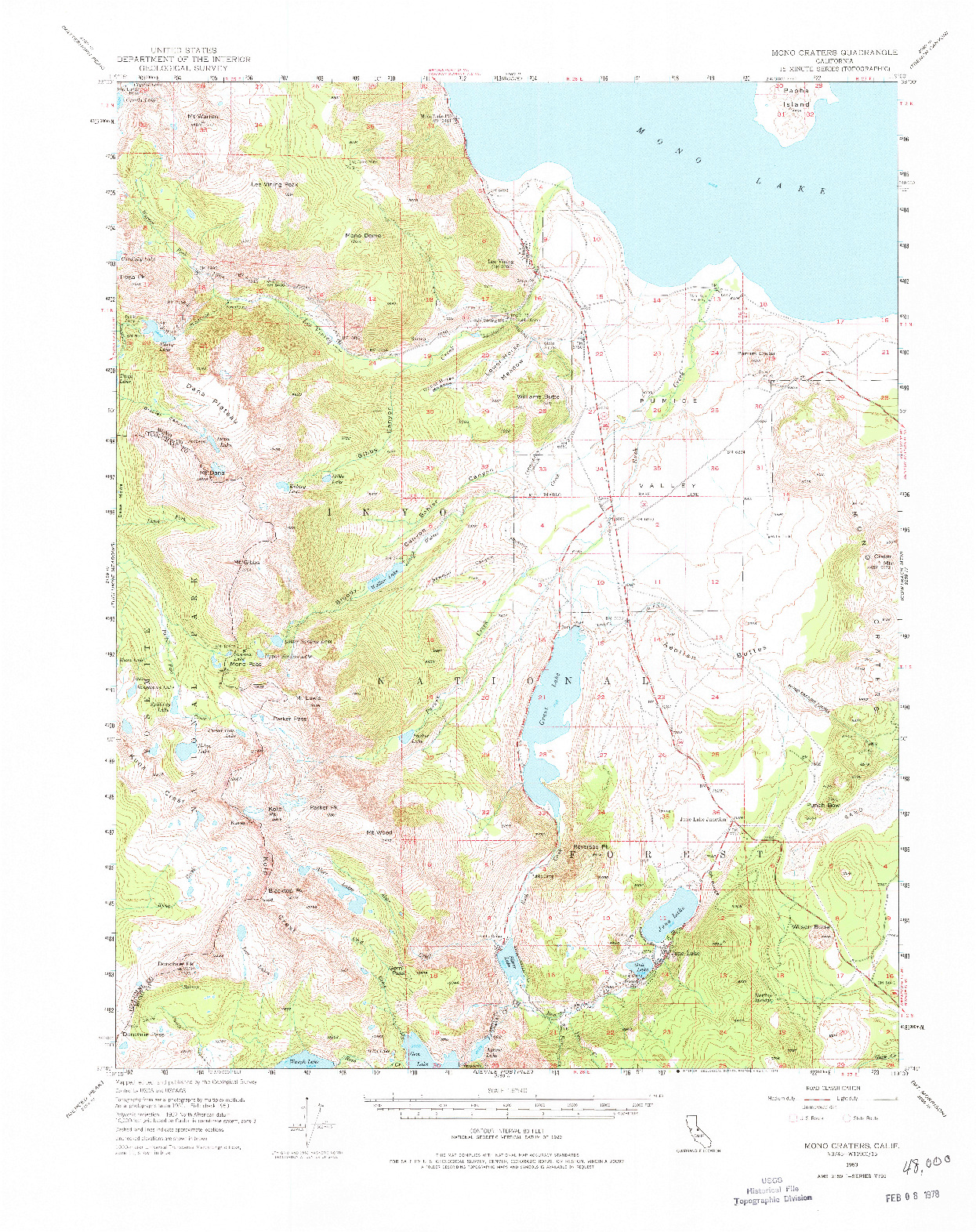 USGS 1:62500-SCALE QUADRANGLE FOR MONO CRATERS, CA 1953