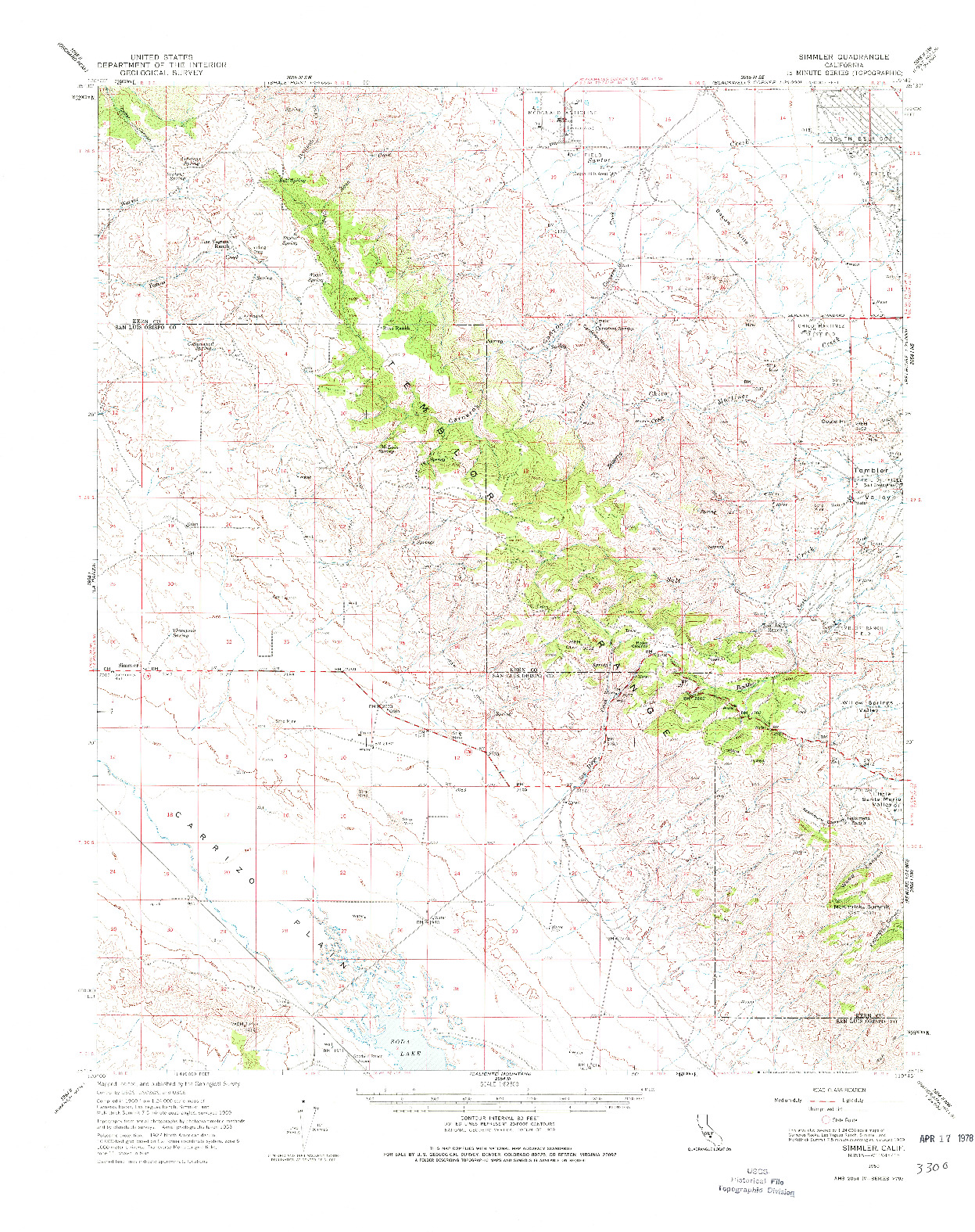 USGS 1:62500-SCALE QUADRANGLE FOR SIMMLER, CA 1959