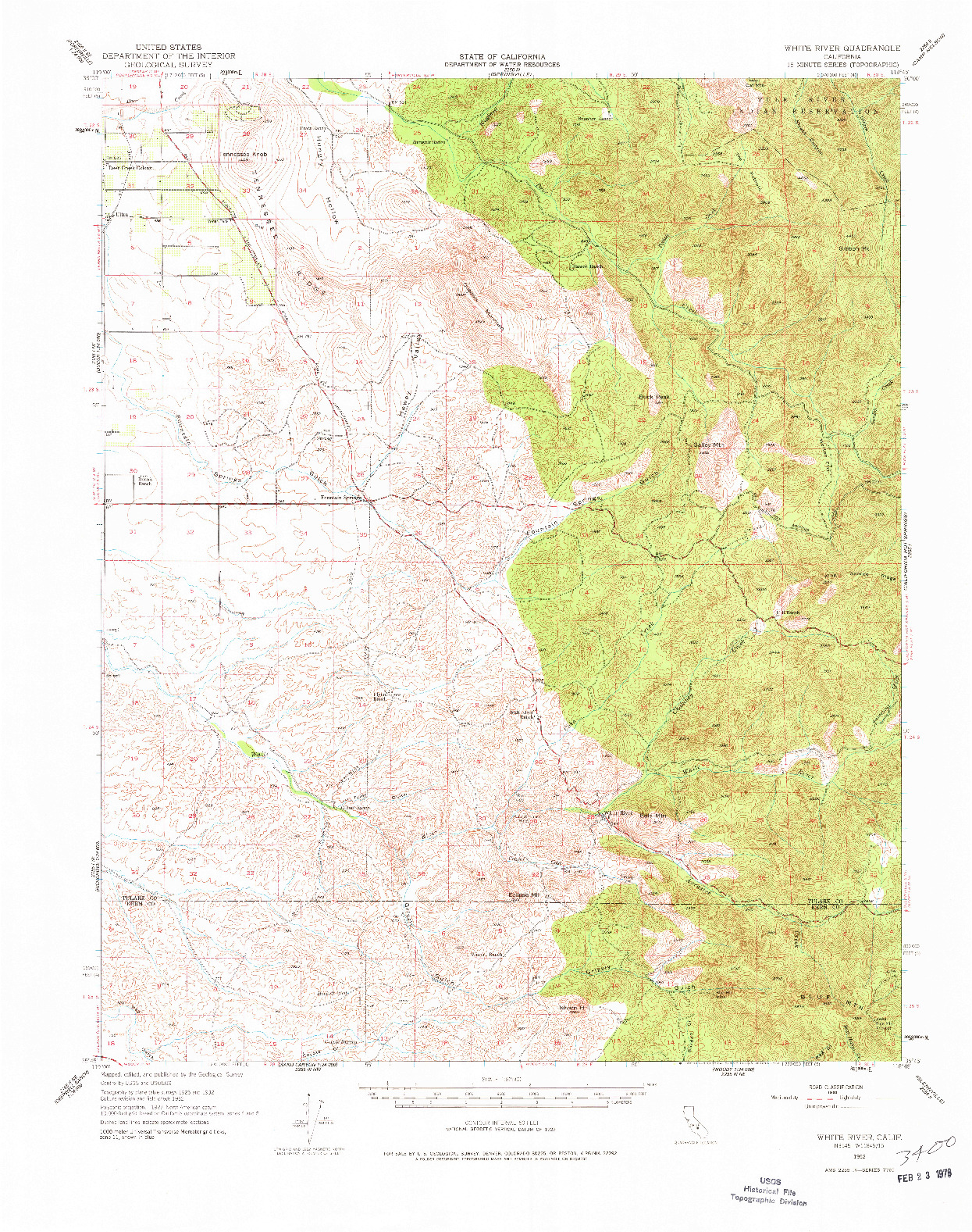 USGS 1:62500-SCALE QUADRANGLE FOR WHITE RIVER, CA 1952