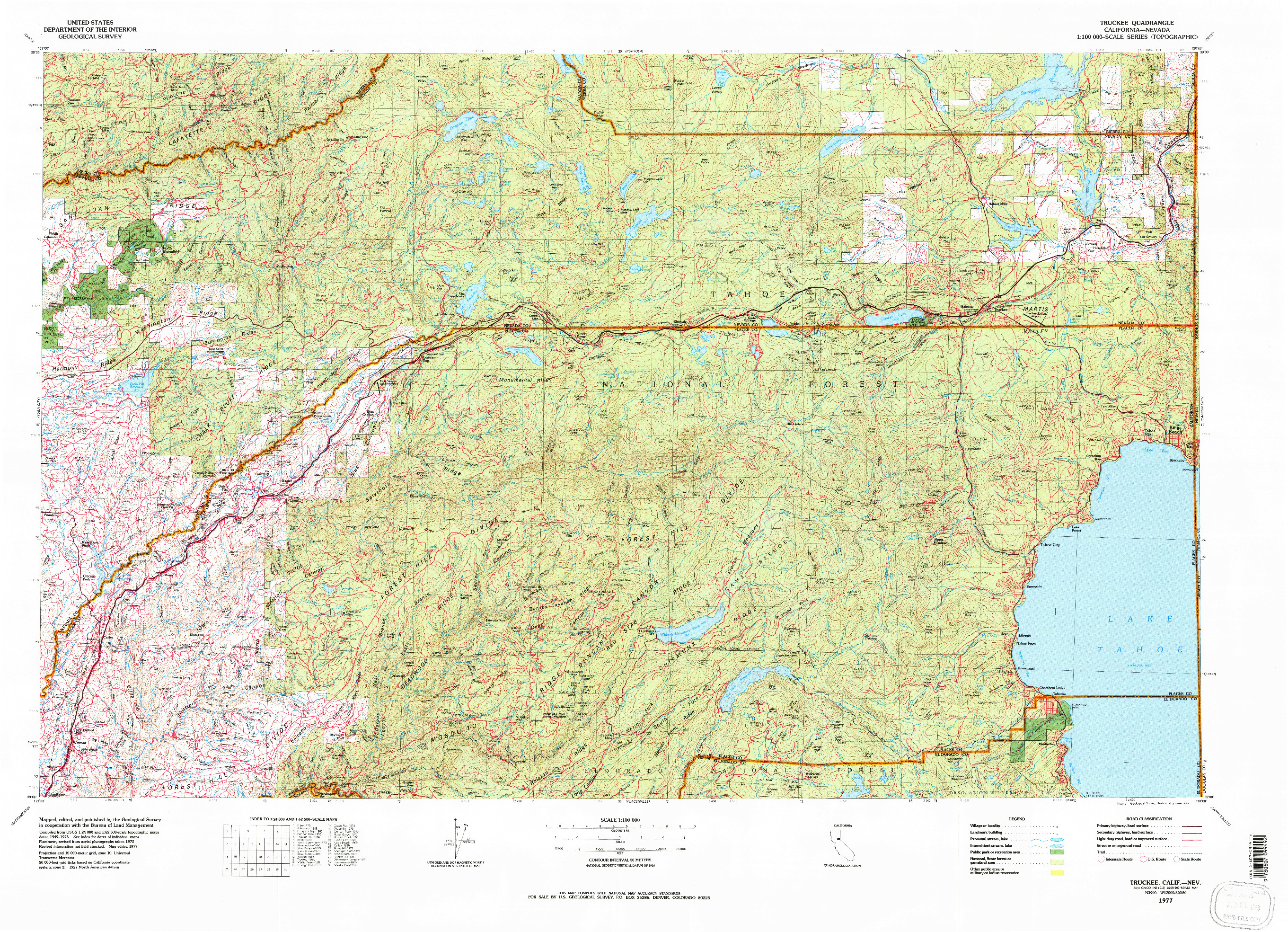 USGS 1:100000-SCALE QUADRANGLE FOR TRUCKEE, CA 1977