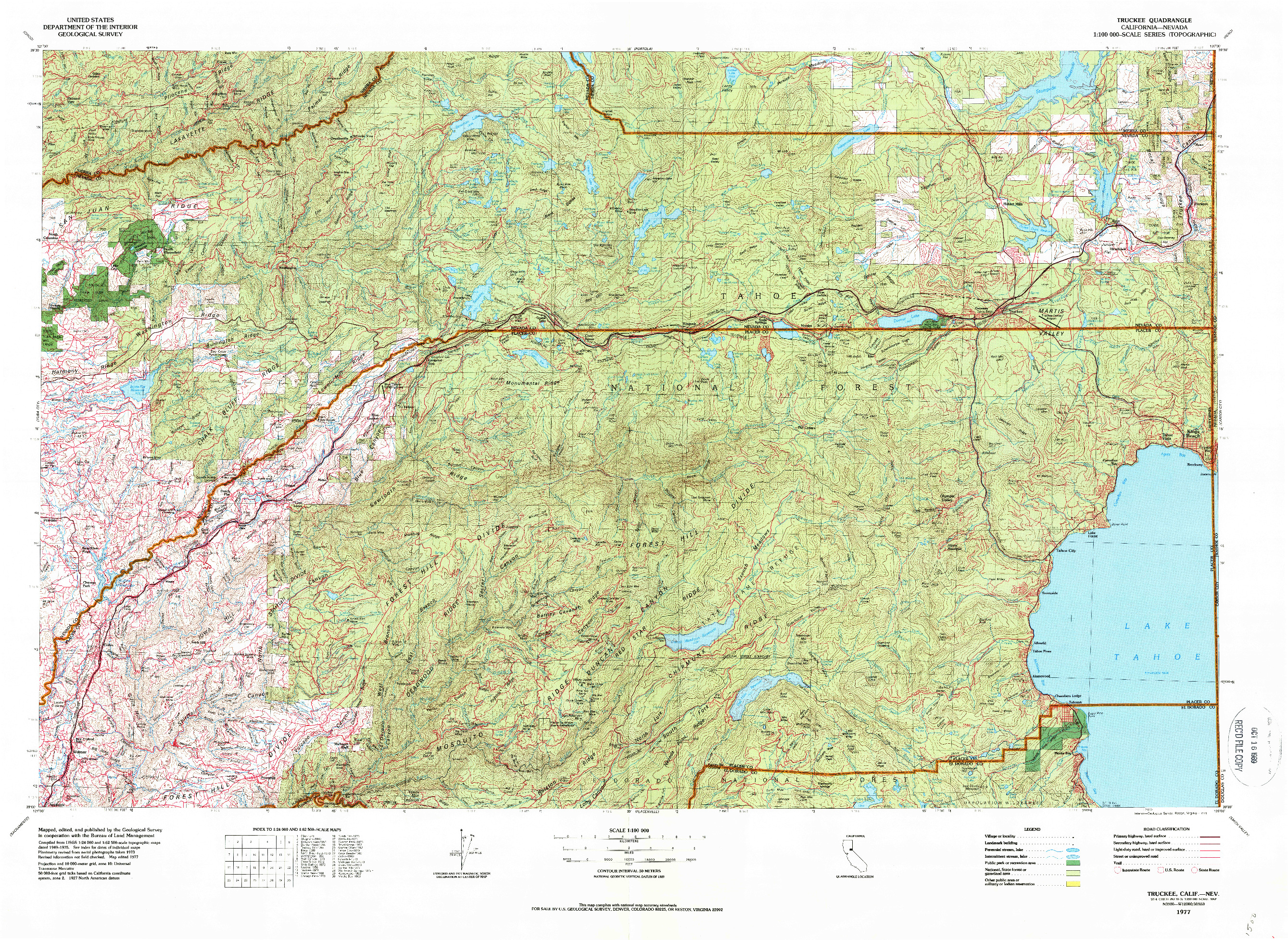 USGS 1:100000-SCALE QUADRANGLE FOR TRUCKEE, CA 1977