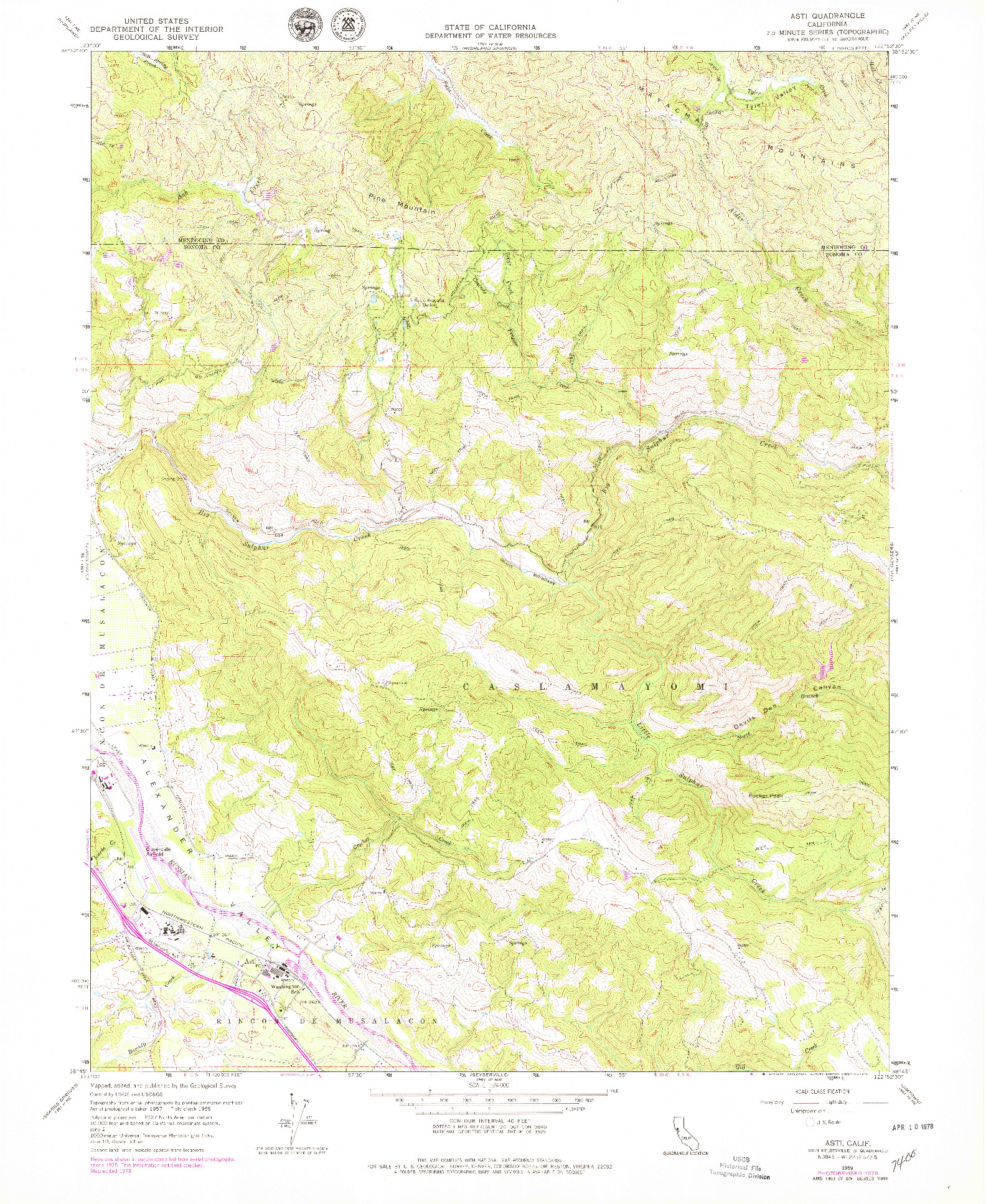 USGS 1:24000-SCALE QUADRANGLE FOR ASTI, CA 1959