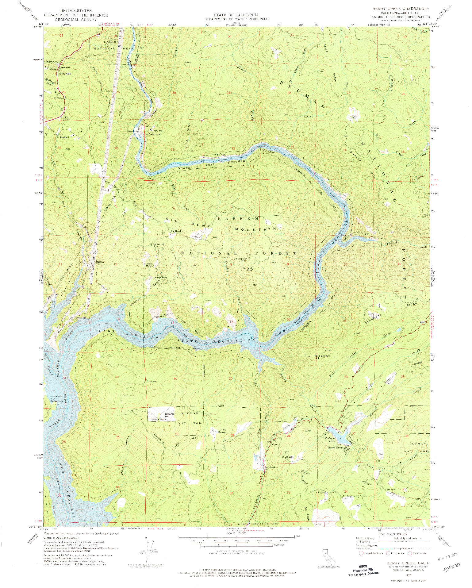 USGS 1:24000-SCALE QUADRANGLE FOR BERRY CREEK, CA 1970