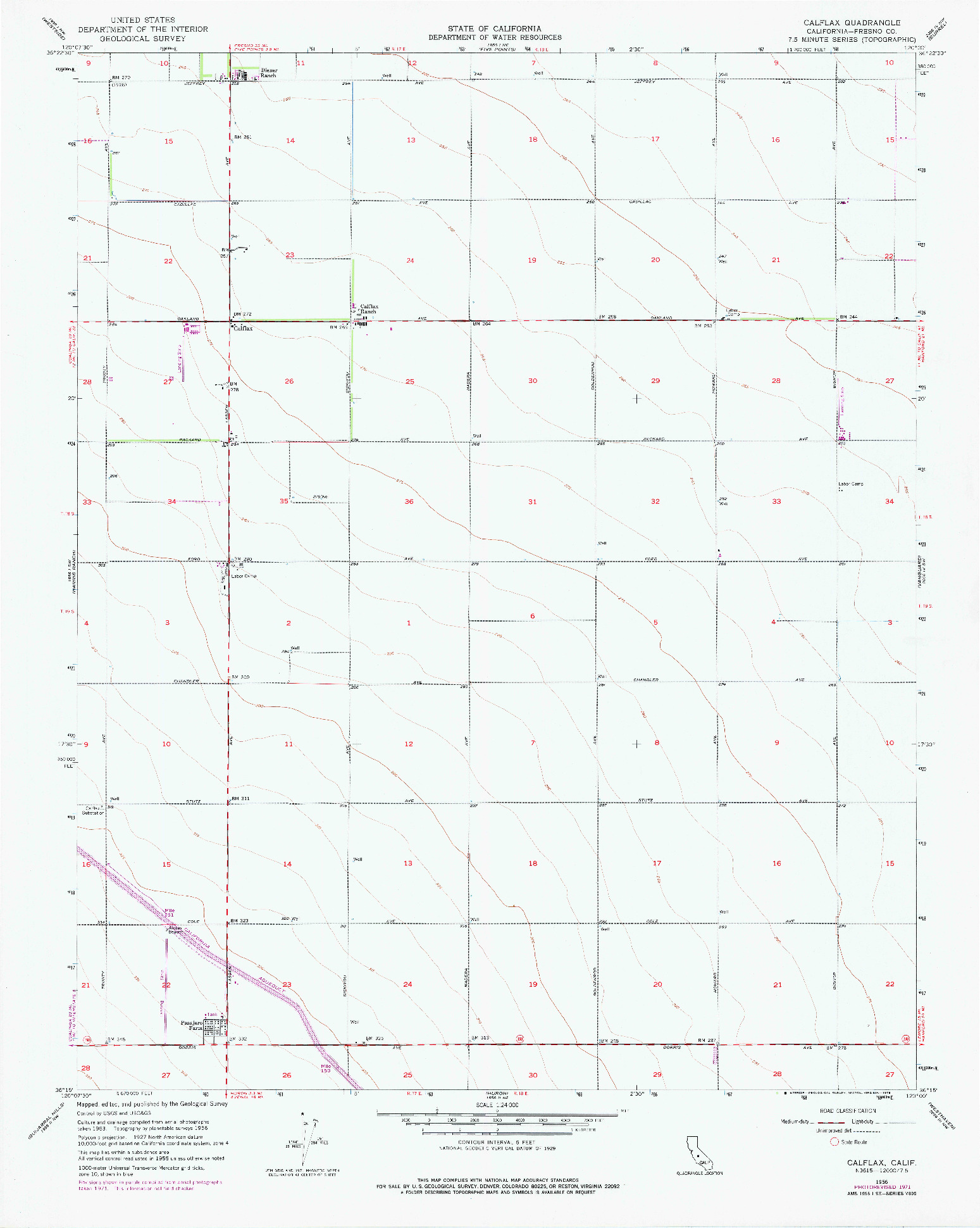 USGS 1:24000-SCALE QUADRANGLE FOR CALFLAX, CA 1956