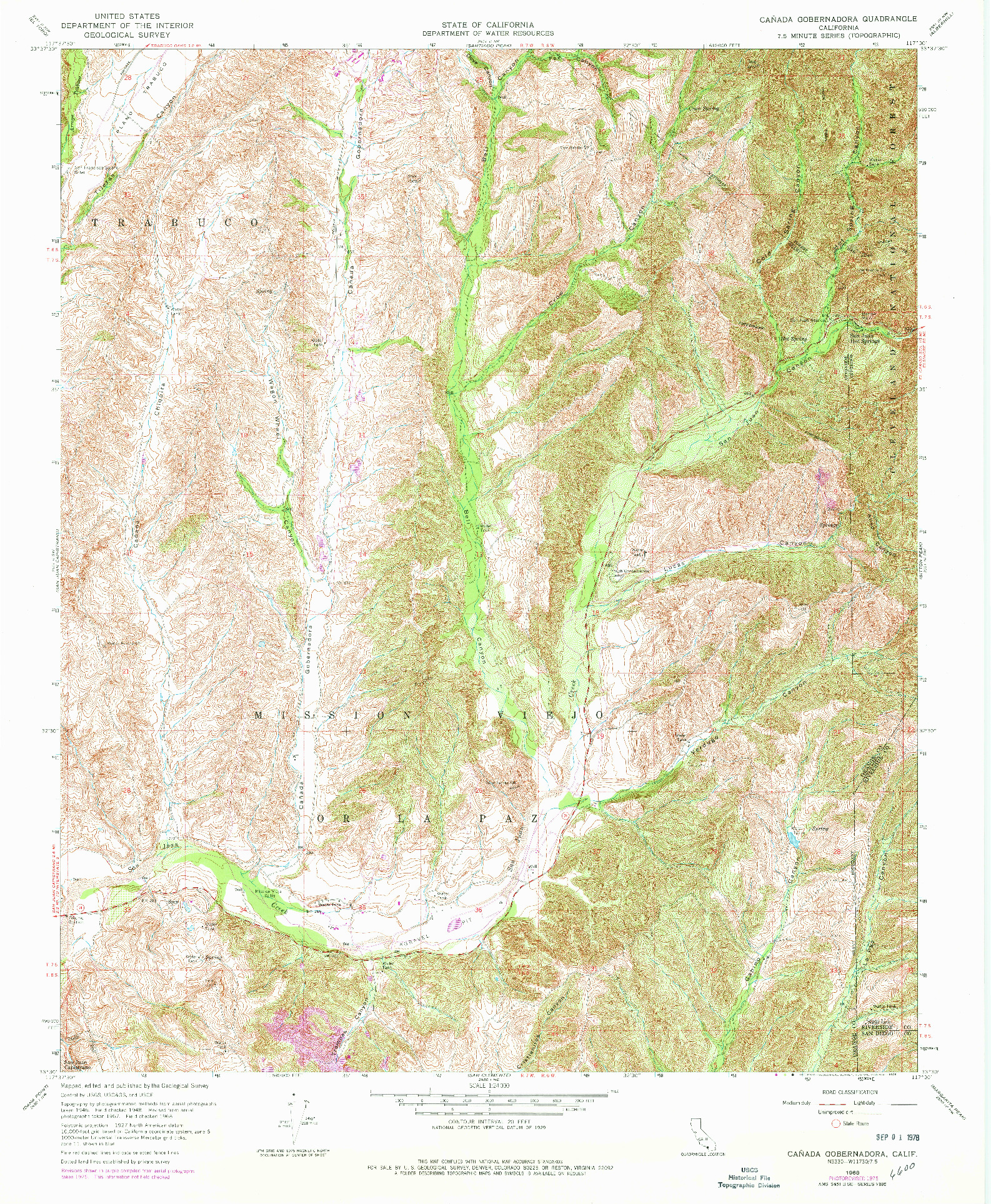 USGS 1:24000-SCALE QUADRANGLE FOR CANADA GOBERNADORA, CA 1968