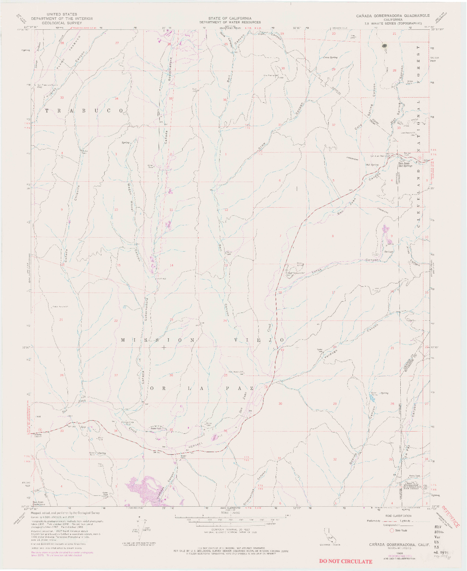 USGS 1:24000-SCALE QUADRANGLE FOR CANADA GOBERNADORA, CA 1968