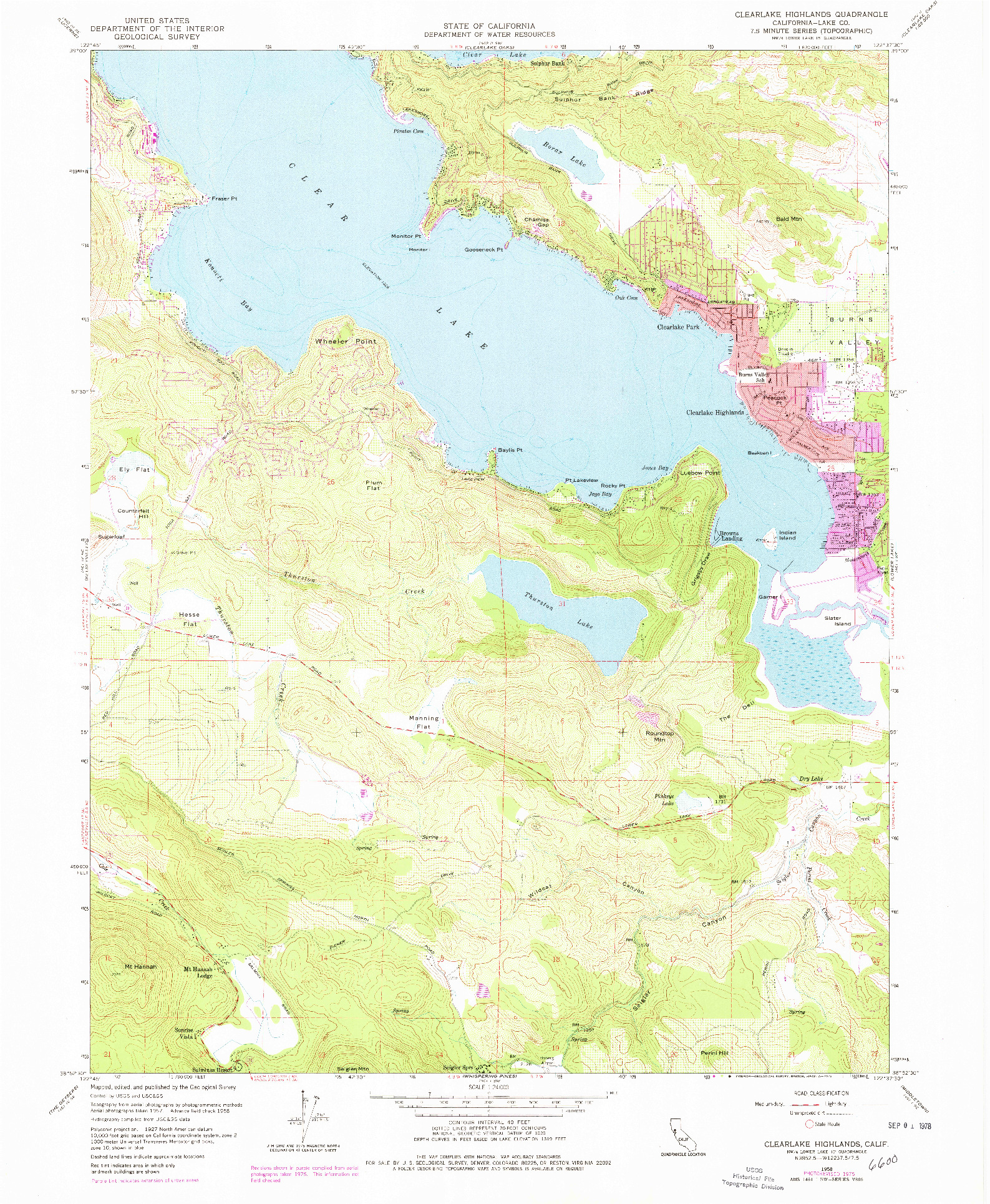 USGS 1:24000-SCALE QUADRANGLE FOR CLEARLAKE HIGHLANDS, CA 1958