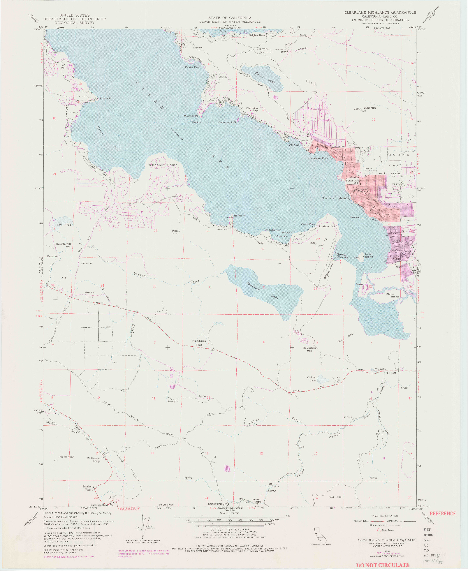 USGS 1:24000-SCALE QUADRANGLE FOR CLEARLAKE HIGHLANDS, CA 1958