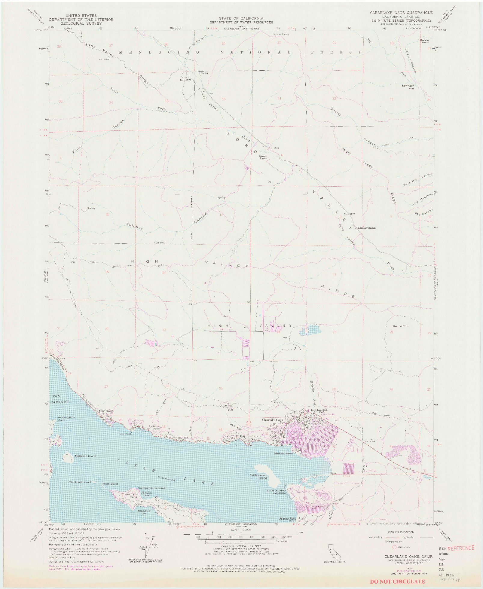 USGS 1:24000-SCALE QUADRANGLE FOR CLEARLAKE OAKS, CA 1958