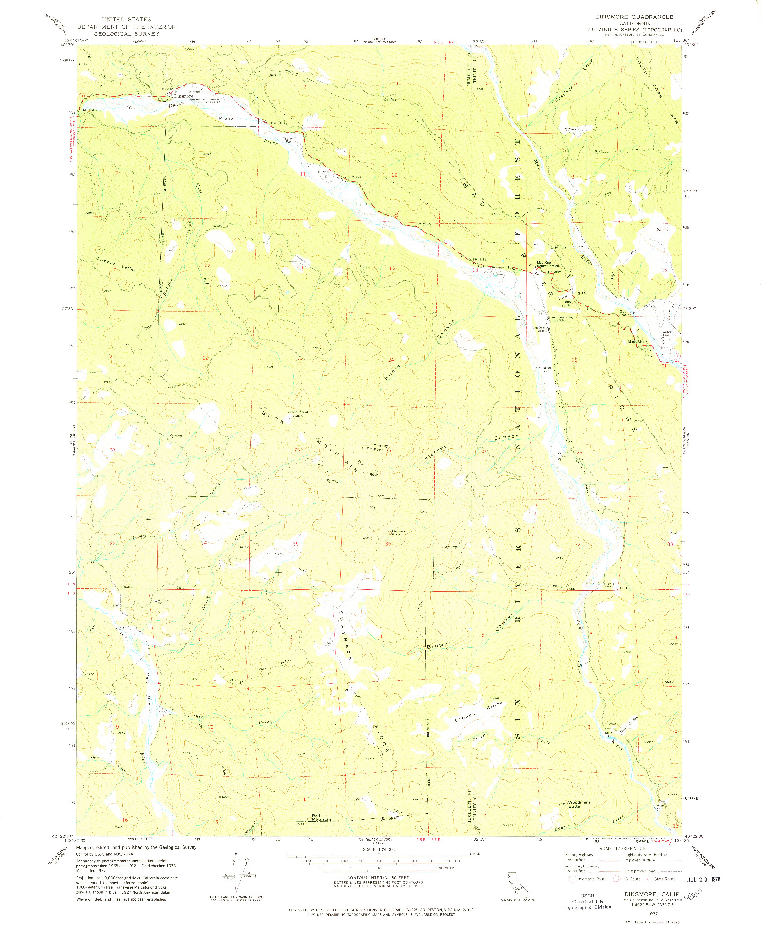 USGS 1:24000-SCALE QUADRANGLE FOR DINSMORE, CA 1977