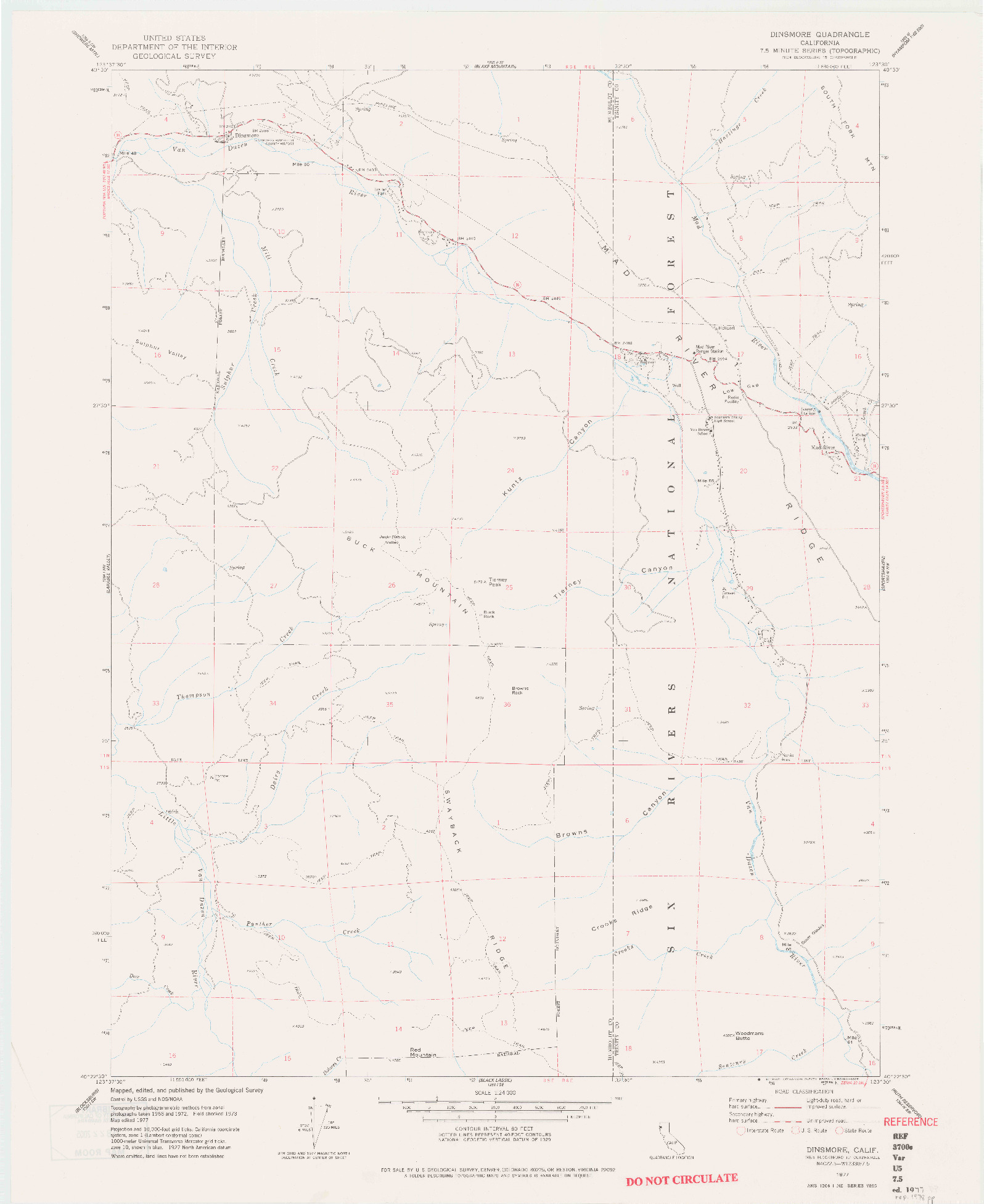 USGS 1:24000-SCALE QUADRANGLE FOR DINSMORE, CA 1977