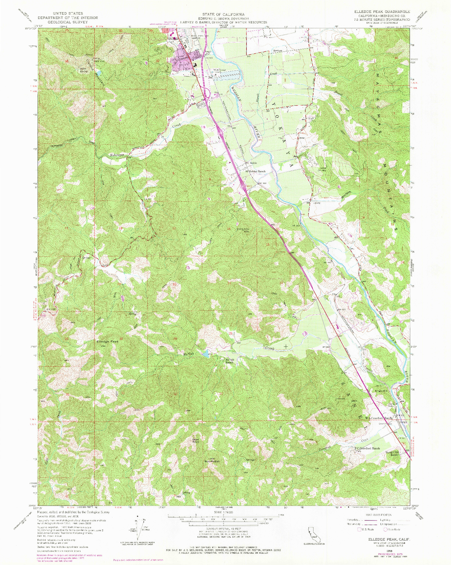 USGS 1:24000-SCALE QUADRANGLE FOR ELLEDGE PEAK, CA 1958