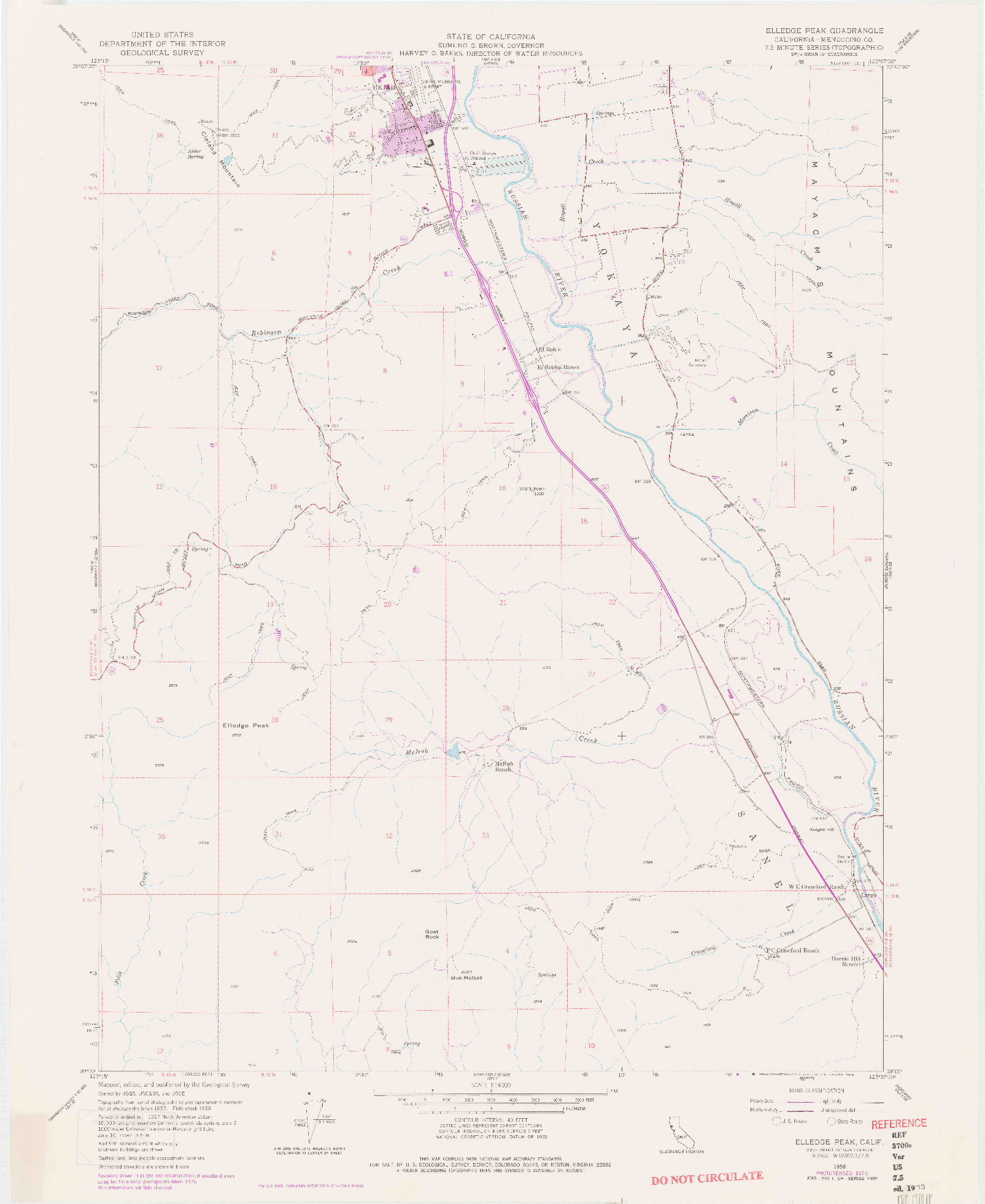 USGS 1:24000-SCALE QUADRANGLE FOR ELLEDGE PEAK, CA 1958