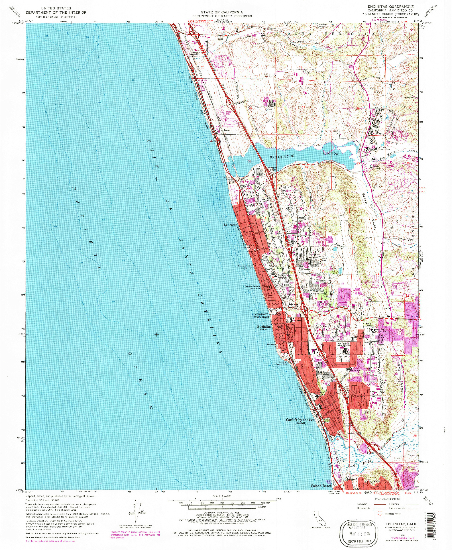 USGS 1:24000-SCALE QUADRANGLE FOR ENCINITAS, CA 1968