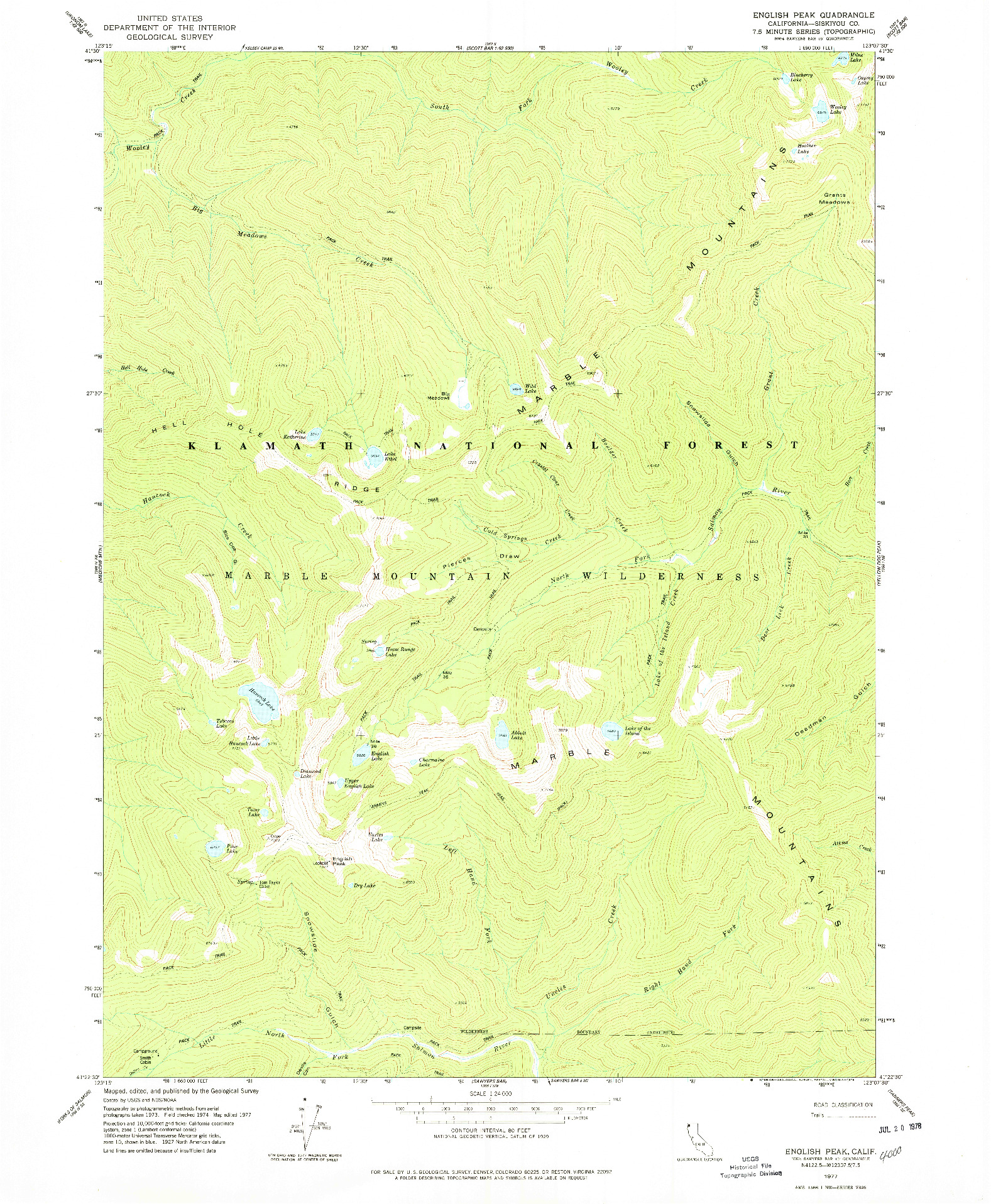 USGS 1:24000-SCALE QUADRANGLE FOR ENGLISH PEAK, CA 1977