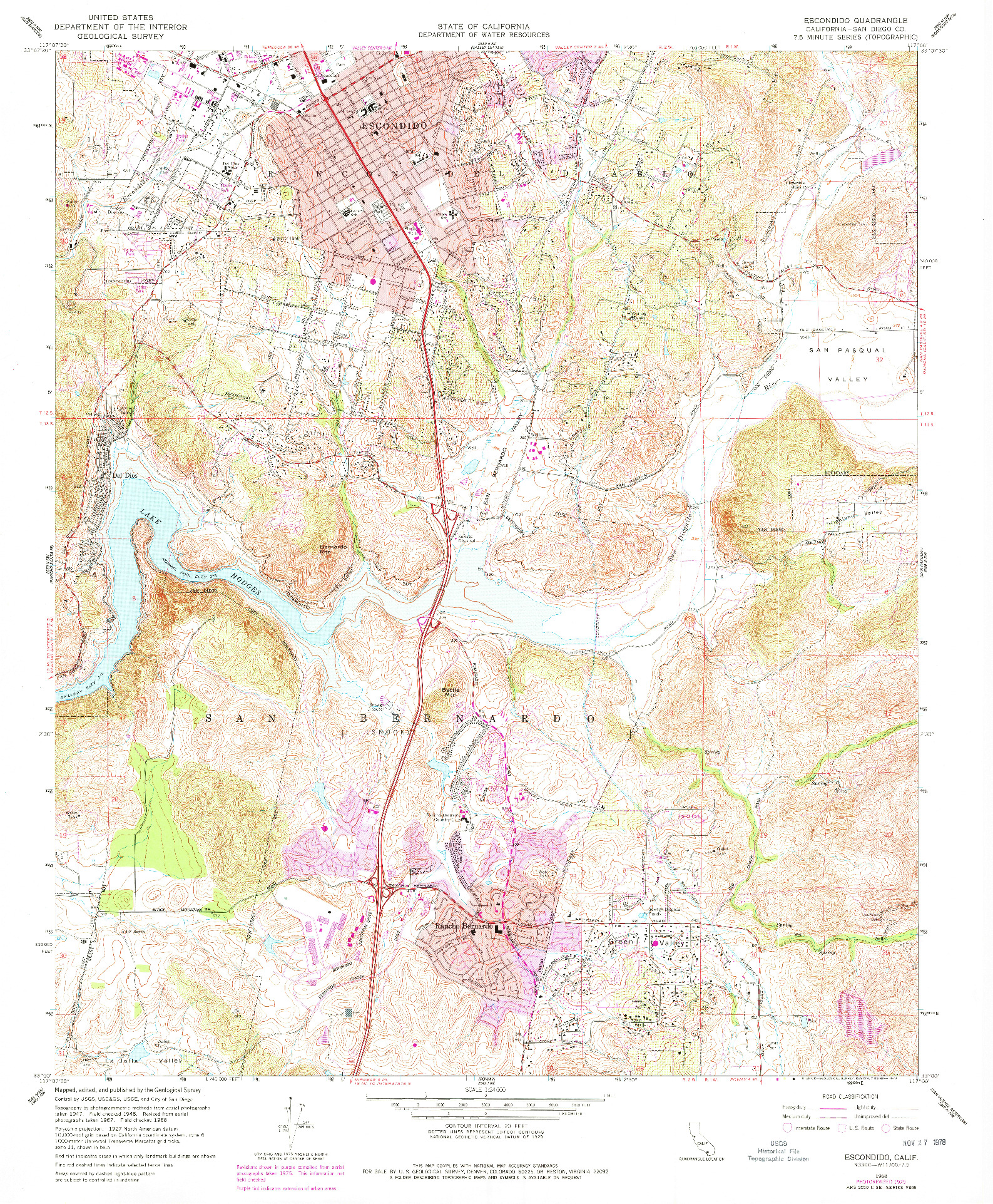 USGS 1:24000-SCALE QUADRANGLE FOR ESCONDIDO, CA 1968