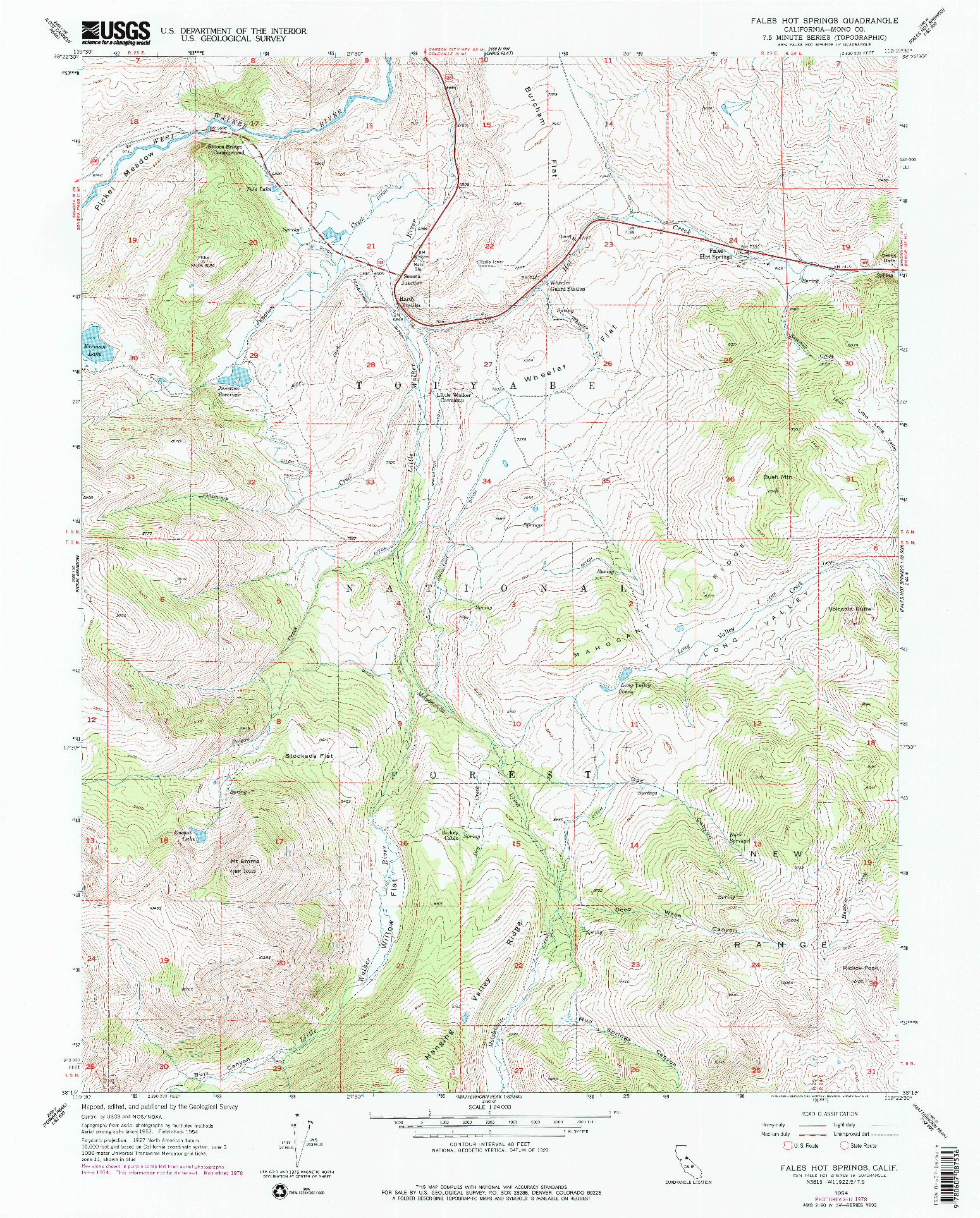 USGS 1:24000-SCALE QUADRANGLE FOR FALES HOT SPRINGS, CA 1954