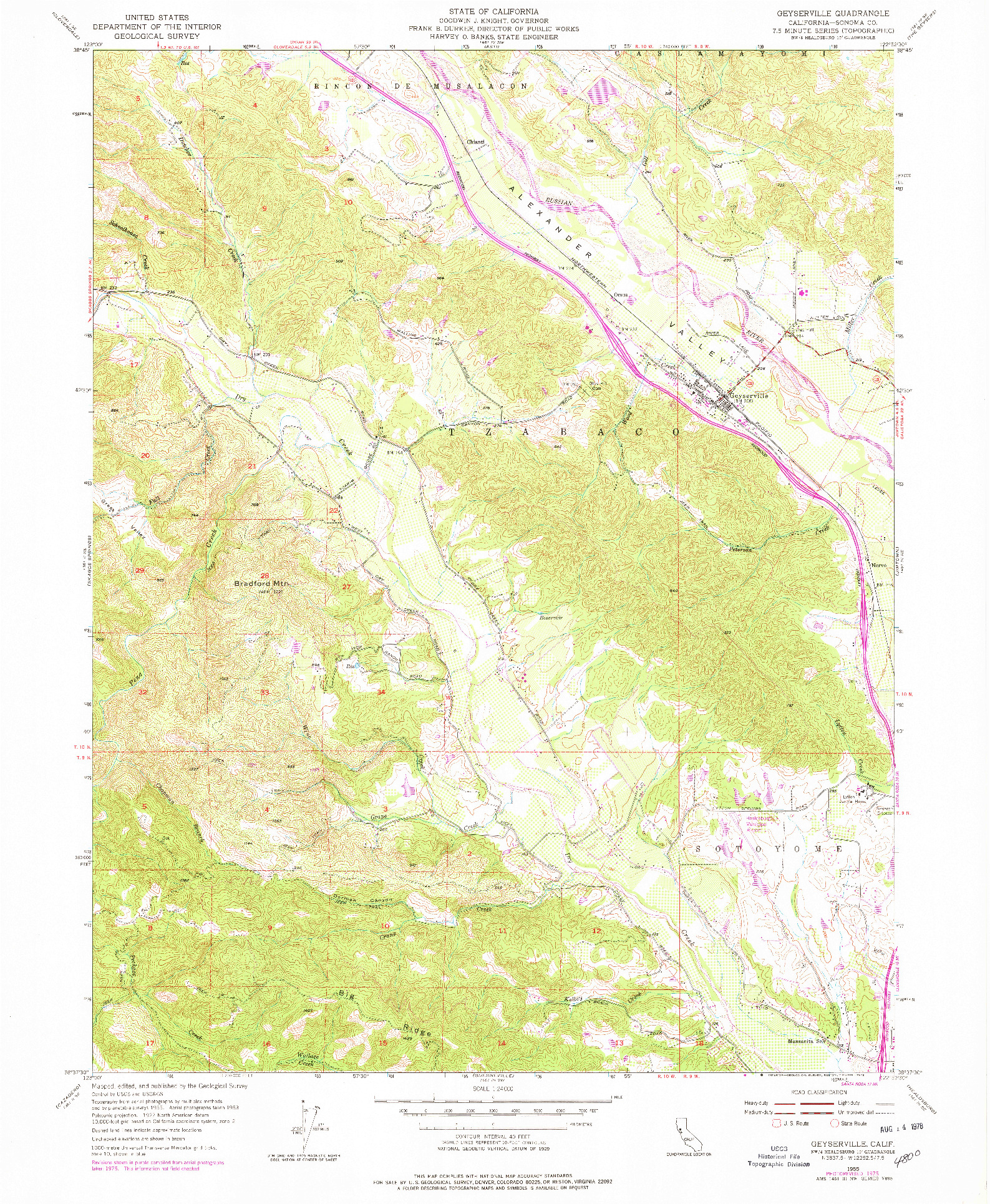 USGS 1:24000-SCALE QUADRANGLE FOR GEYSERVILLE, CA 1955