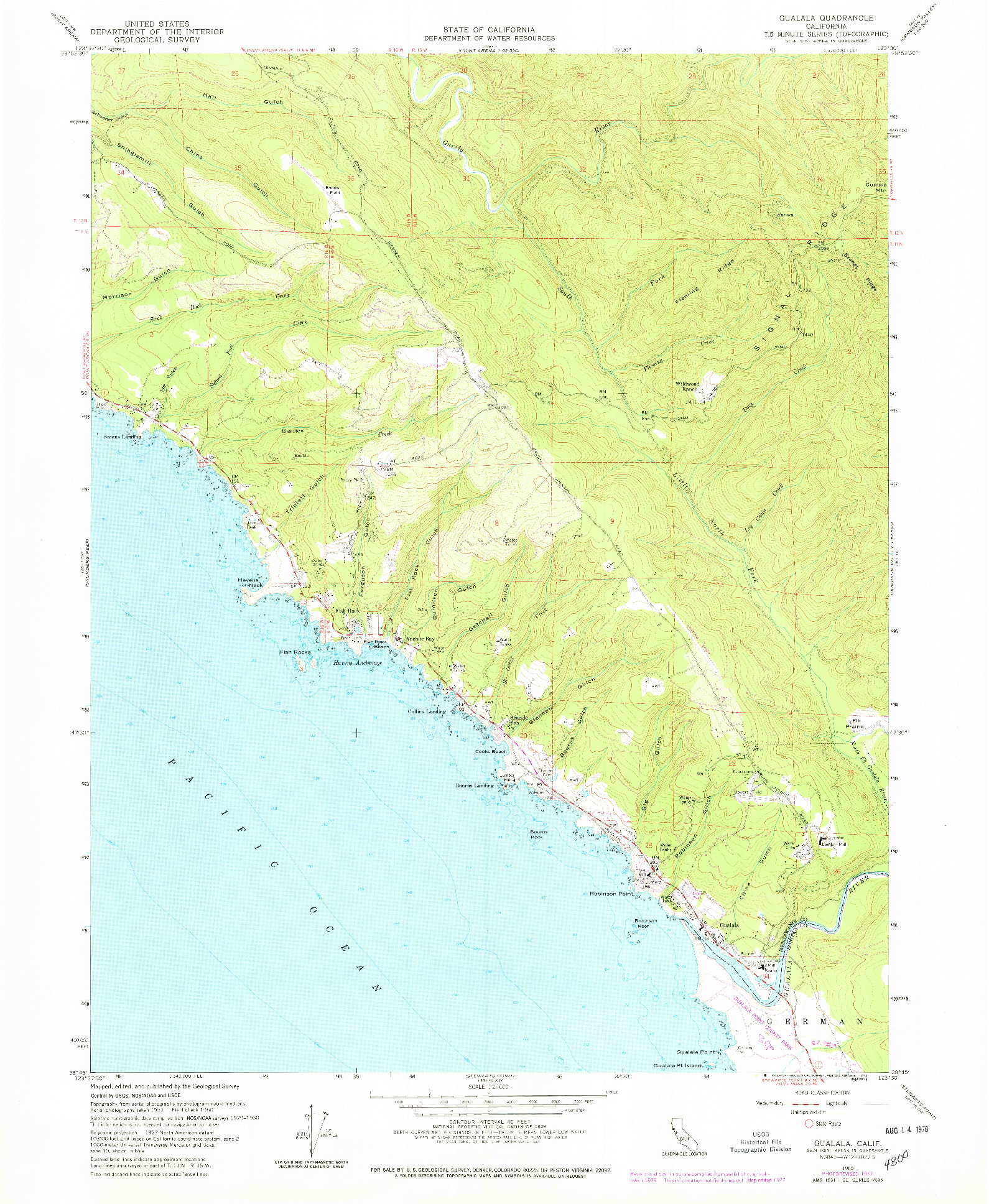 USGS 1:24000-SCALE QUADRANGLE FOR GUALALA, CA 1977