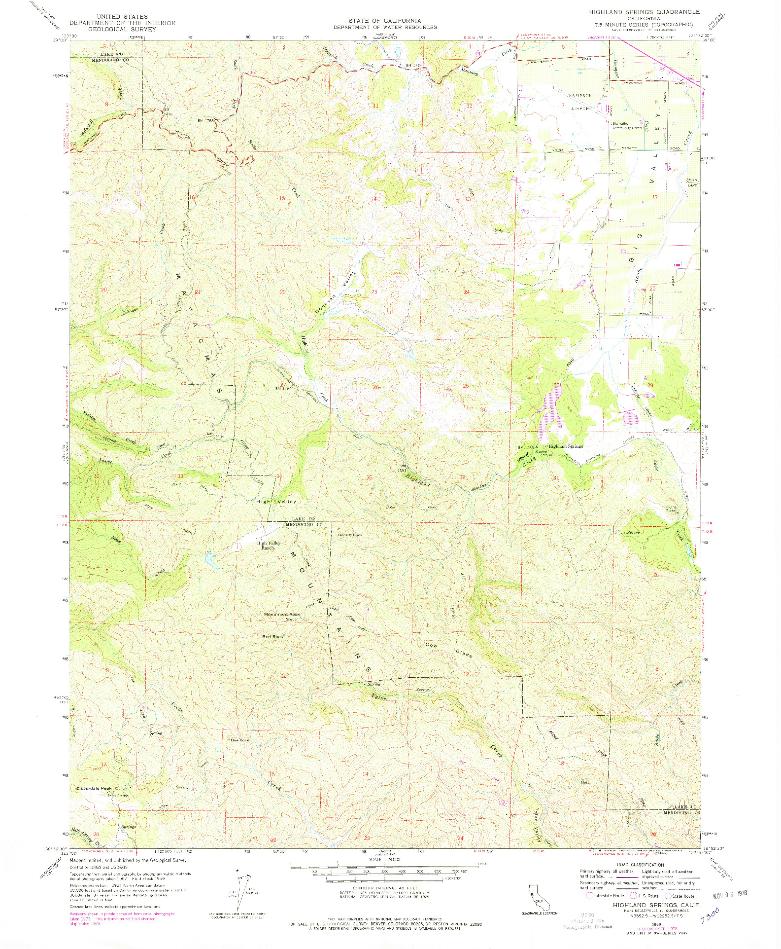 USGS 1:24000-SCALE QUADRANGLE FOR HIGHLAND SPRINGS, CA 1959