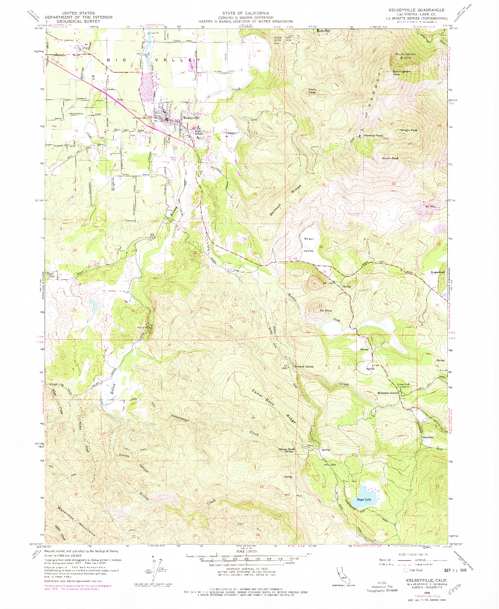 USGS 1:24000-SCALE QUADRANGLE FOR KELSEYVILLE, CA 1959