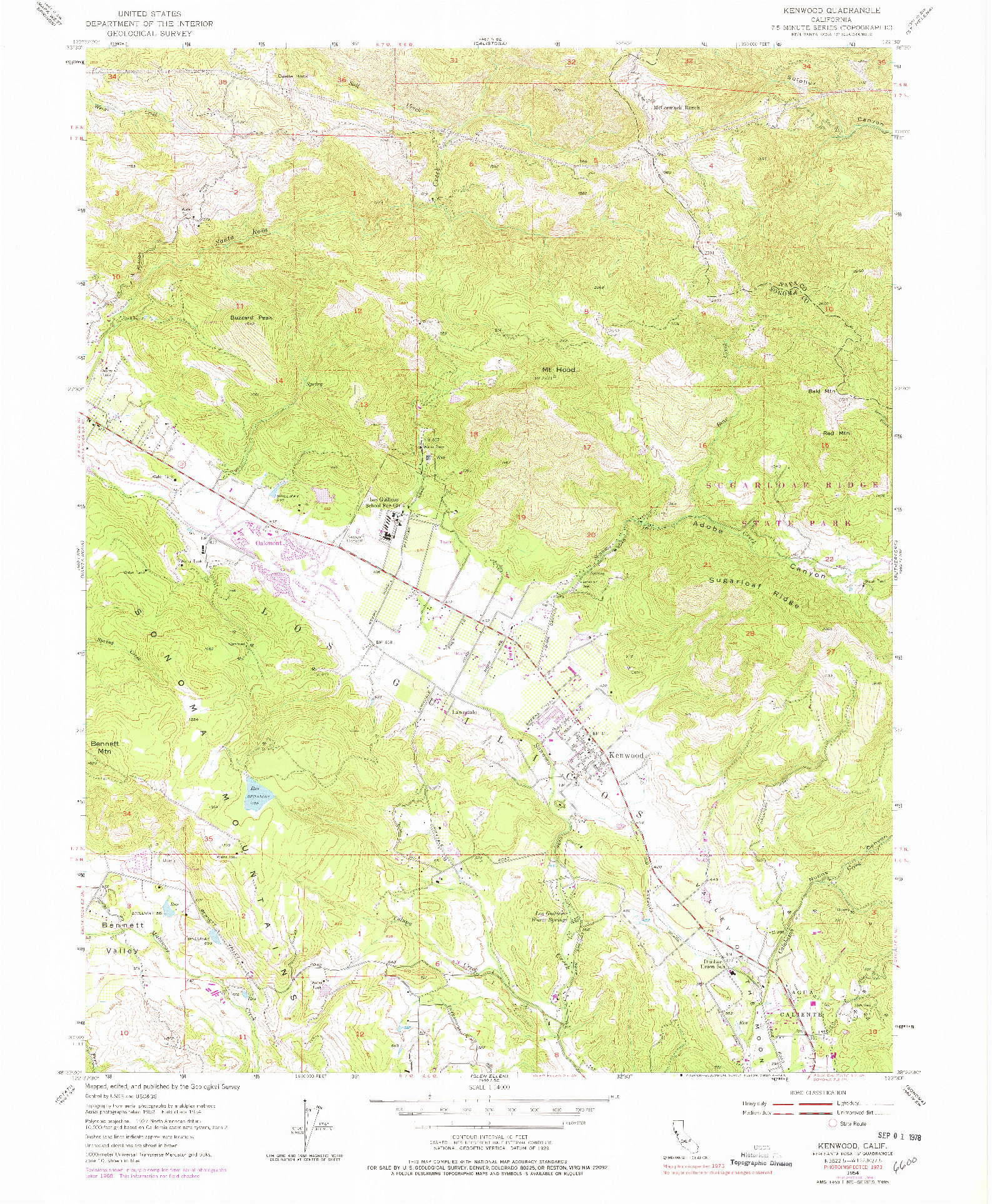 USGS 1:24000-SCALE QUADRANGLE FOR KENWOOD, CA 1954