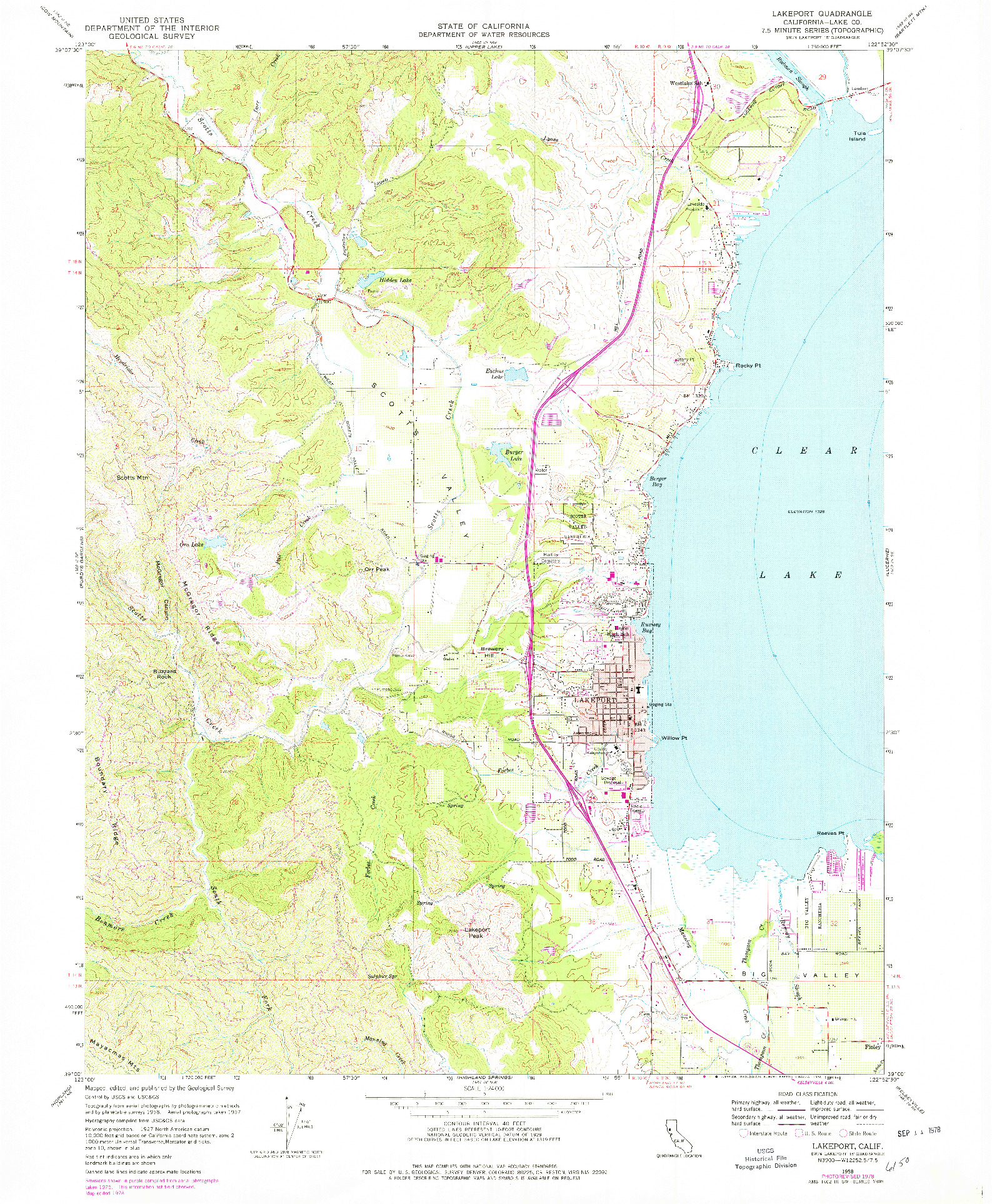 USGS 1:24000-SCALE QUADRANGLE FOR LAKEPORT, CA 1958