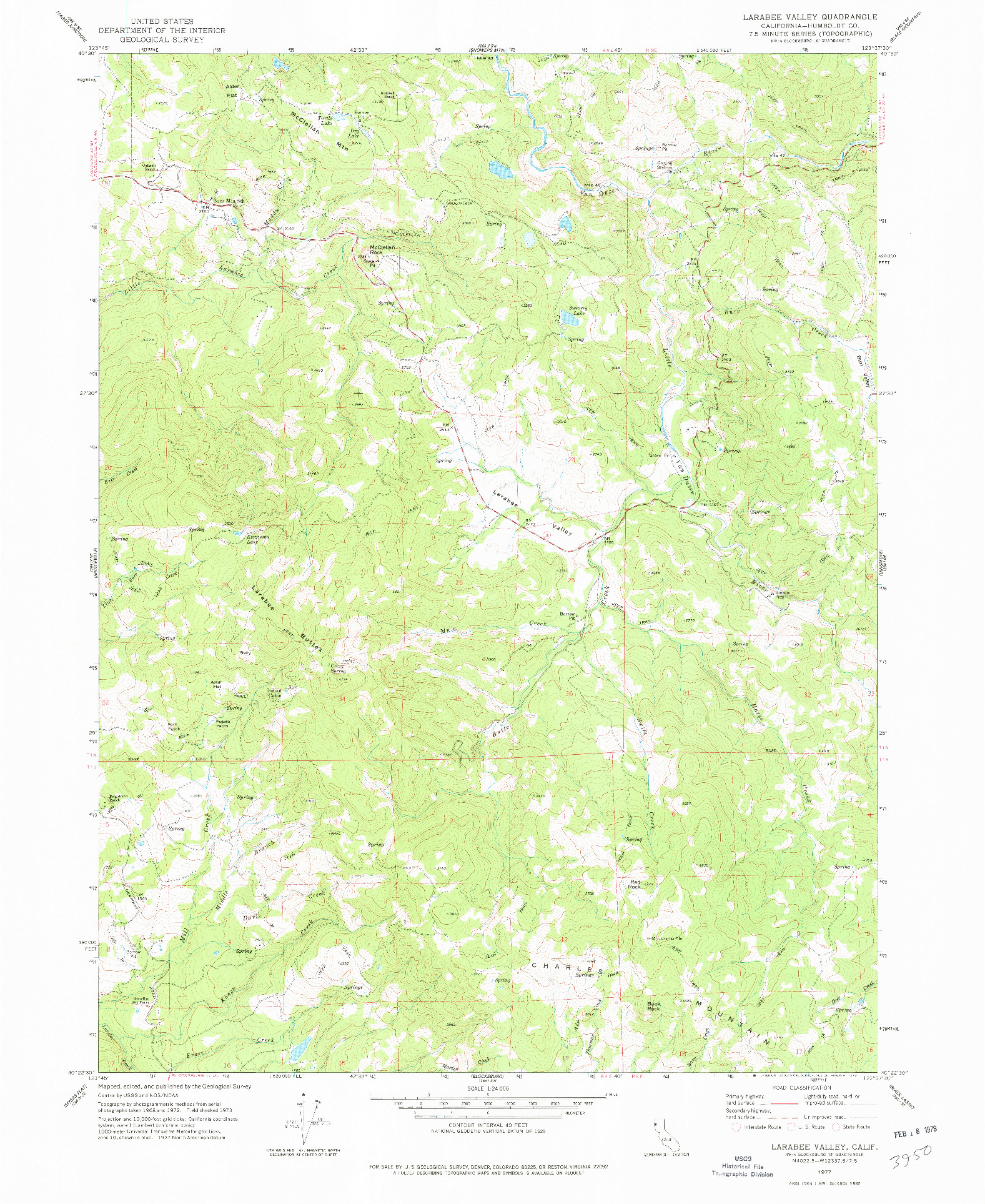 USGS 1:24000-SCALE QUADRANGLE FOR LARABEE VALLEY, CA 1977