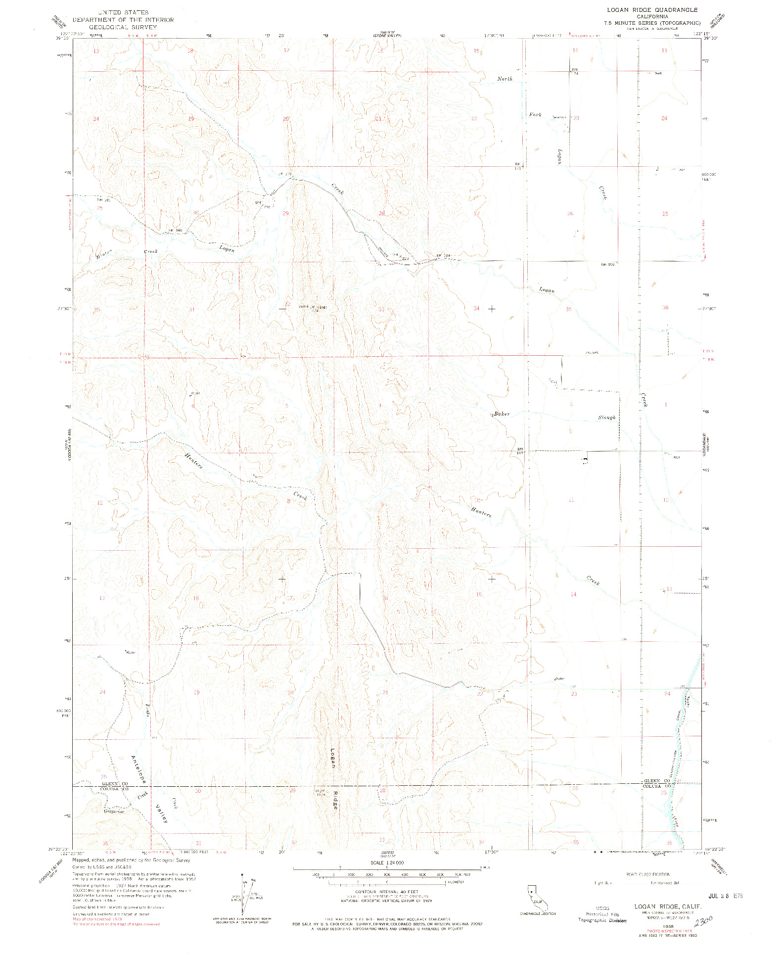 USGS 1:24000-SCALE QUADRANGLE FOR LOGAN RIDGE, CA 1958