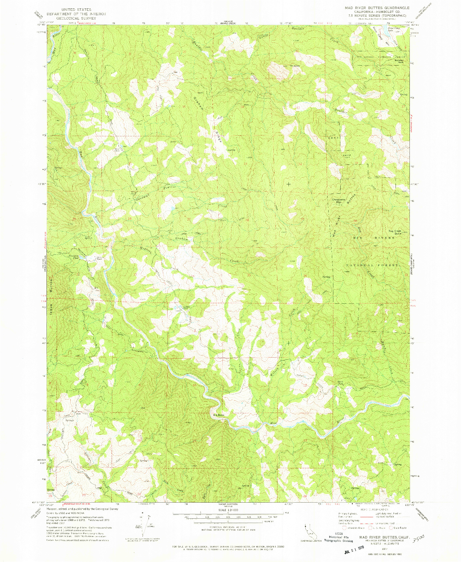 USGS 1:24000-SCALE QUADRANGLE FOR MAD RIVER BUTTES, CA 1977