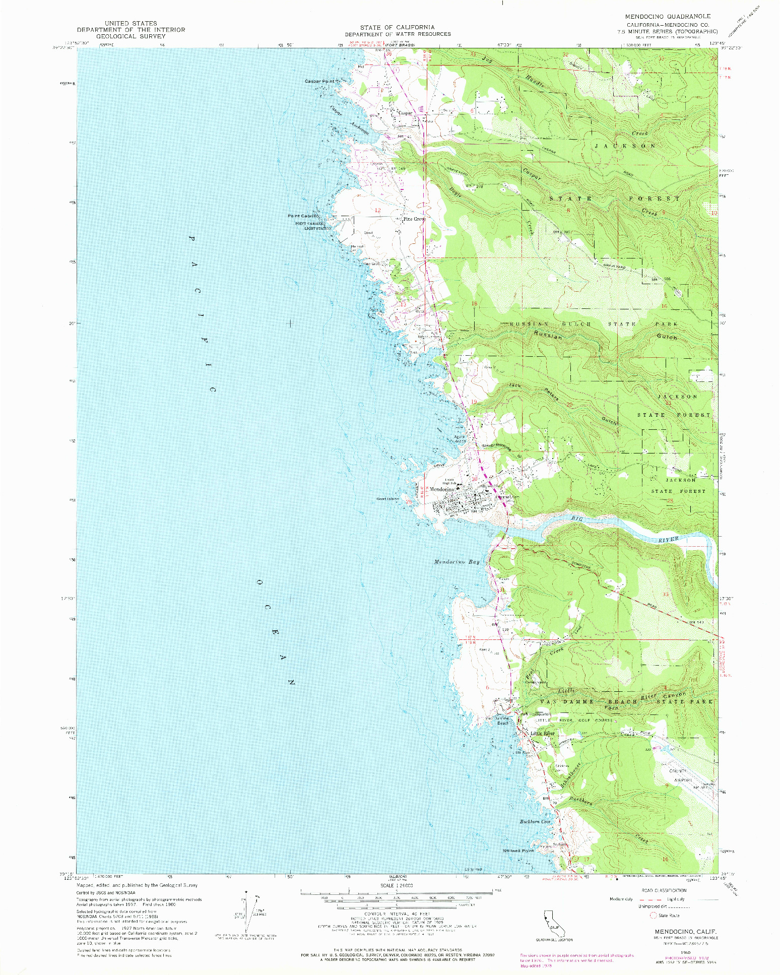 USGS 1:24000-SCALE QUADRANGLE FOR MENDOCINO, CA 1960