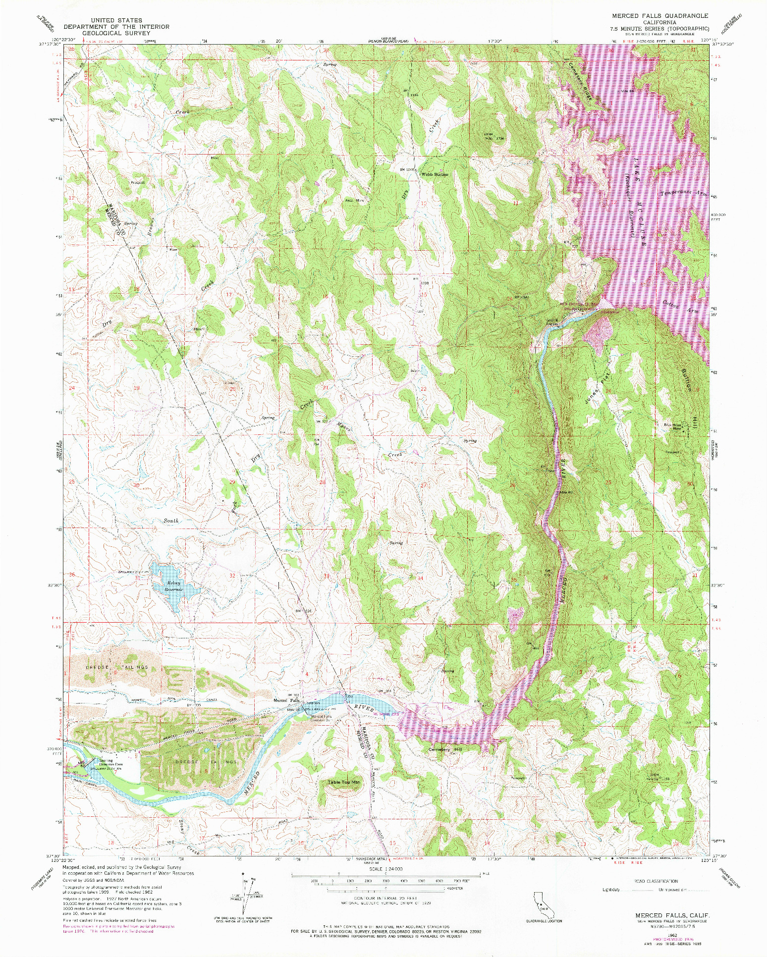 USGS 1:24000-SCALE QUADRANGLE FOR MERCED FALLS, CA 1962