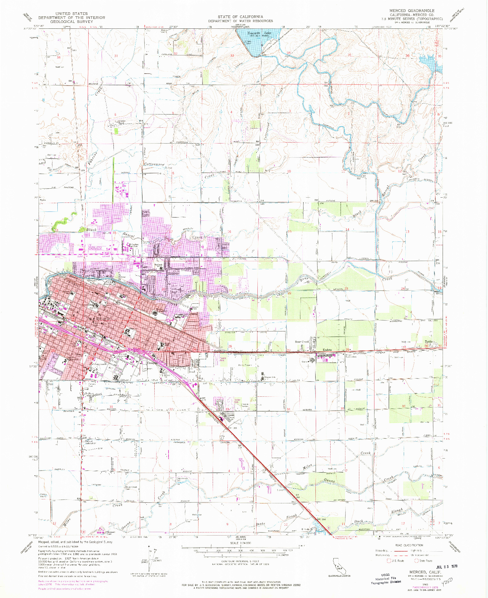 USGS 1:24000-SCALE QUADRANGLE FOR MERCED, CA 1961