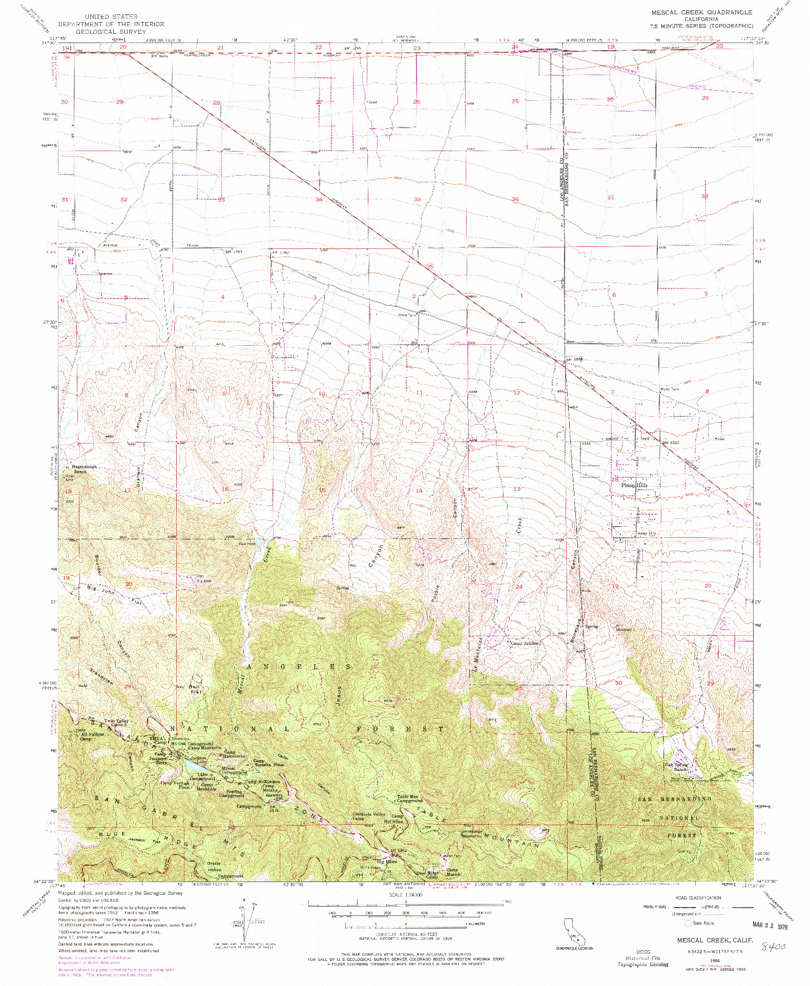 USGS 1:24000-SCALE QUADRANGLE FOR MESCAL CREEK, CA 1956