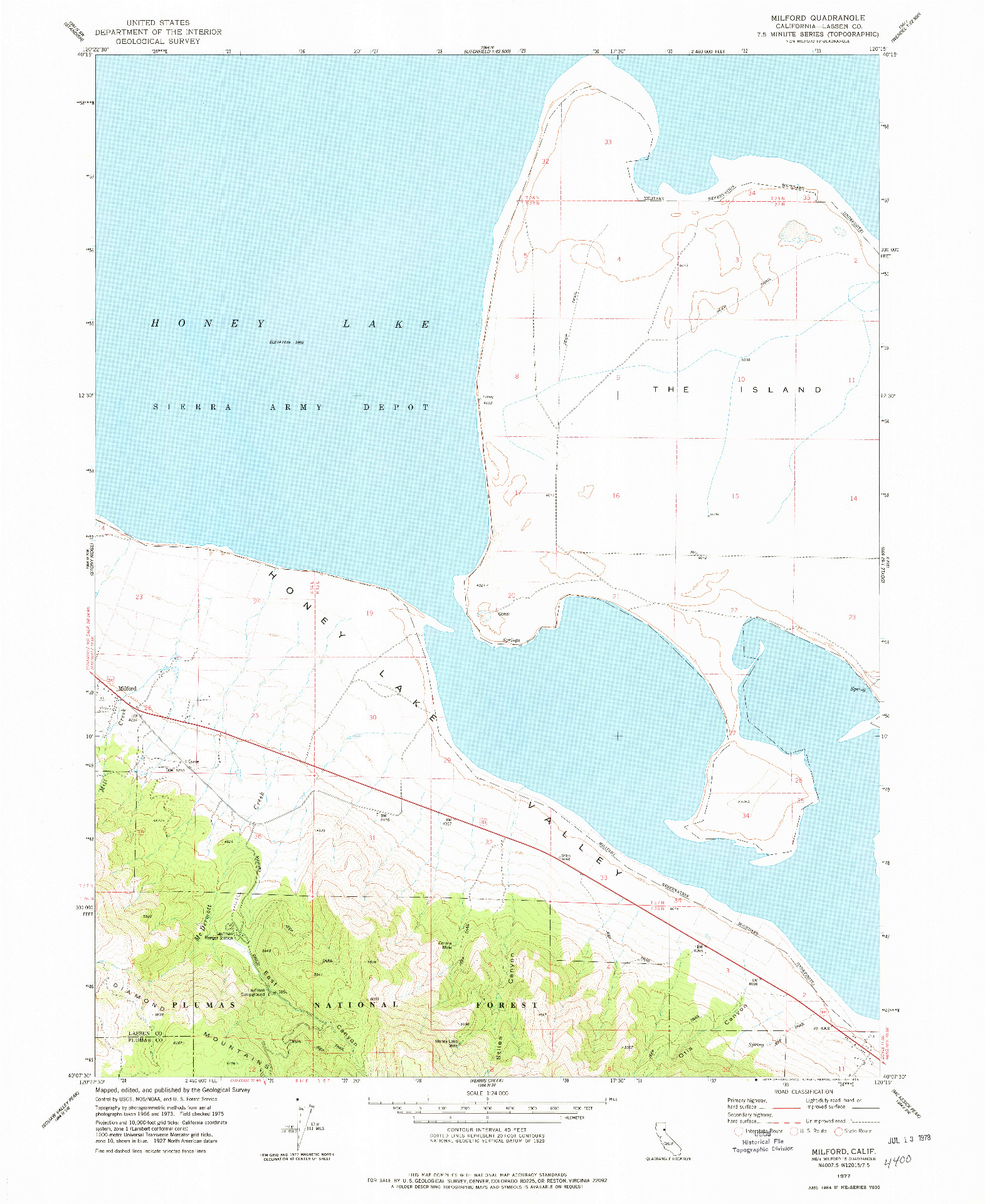 USGS 1:24000-SCALE QUADRANGLE FOR MILFORD, CA 1977