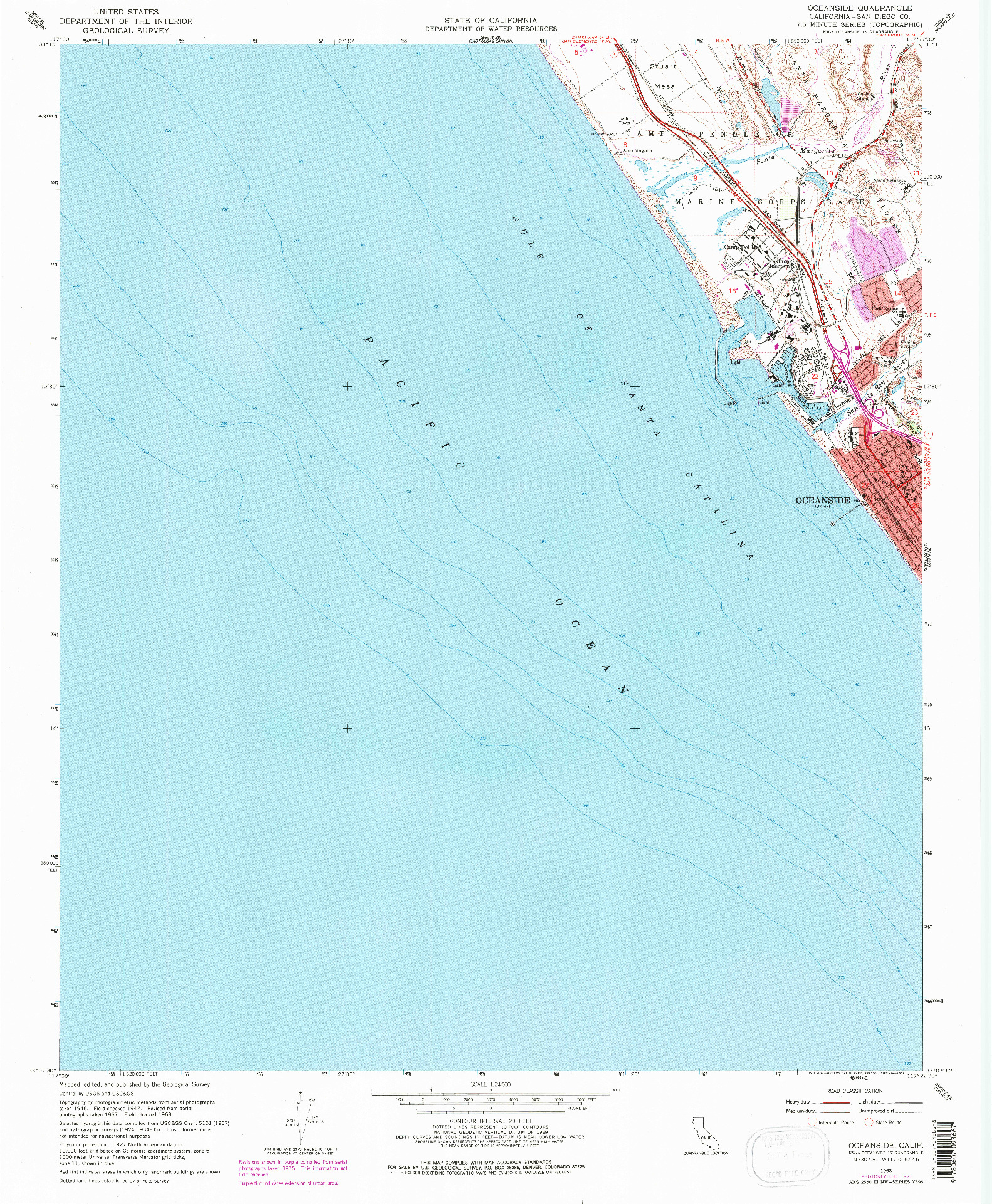 USGS 1:24000-SCALE QUADRANGLE FOR OCEANSIDE, CA 1968