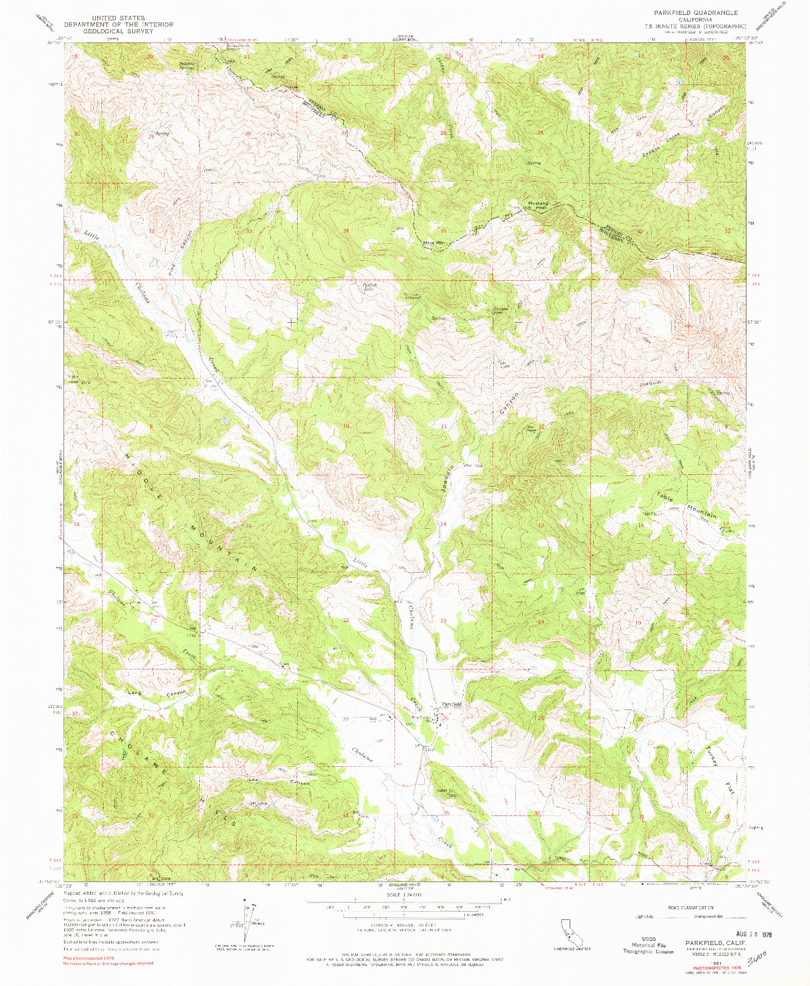 USGS 1:24000-SCALE QUADRANGLE FOR PARKFIELD, CA 1961