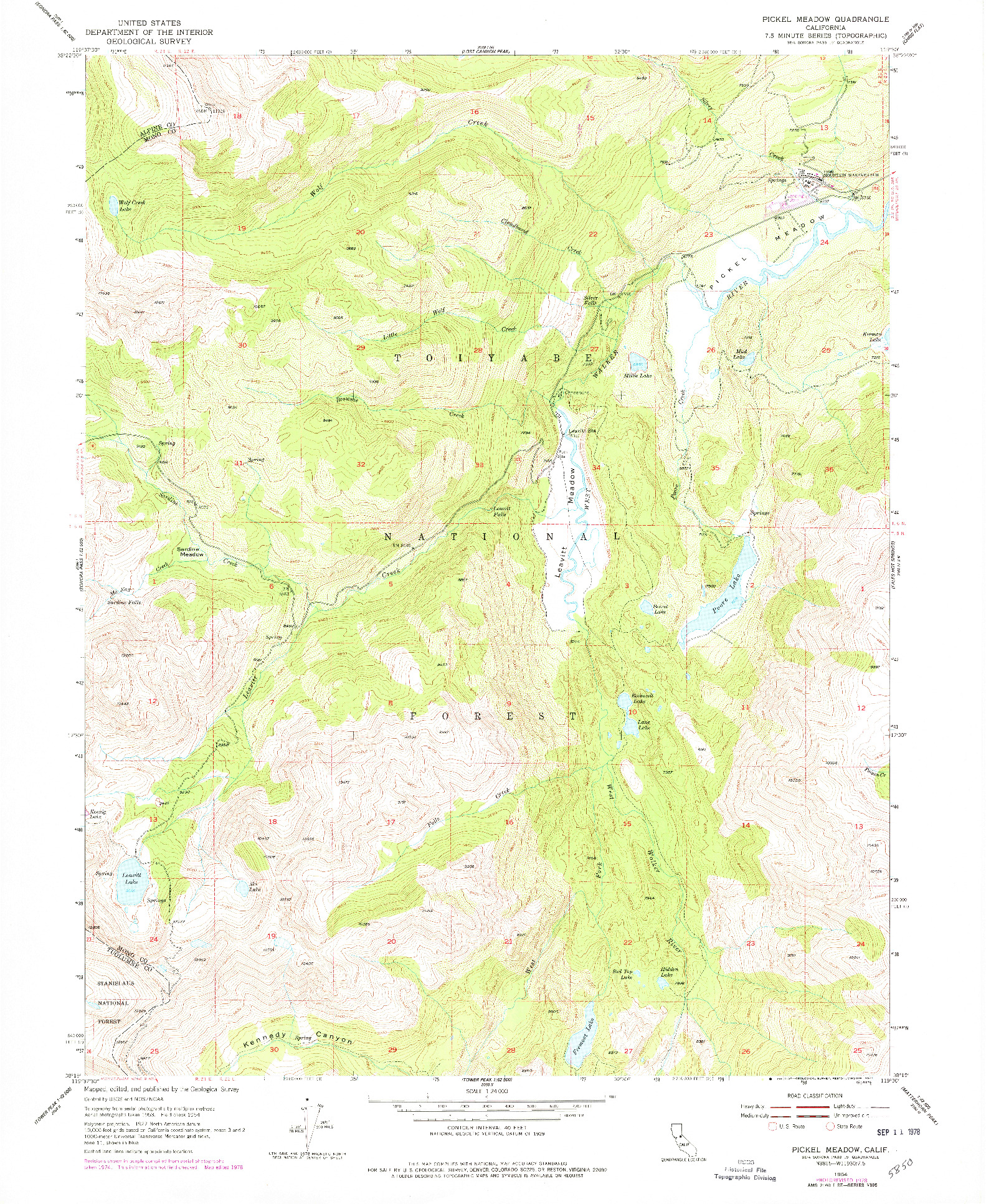 USGS 1:24000-SCALE QUADRANGLE FOR PICKEL MEADOW, CA 1954