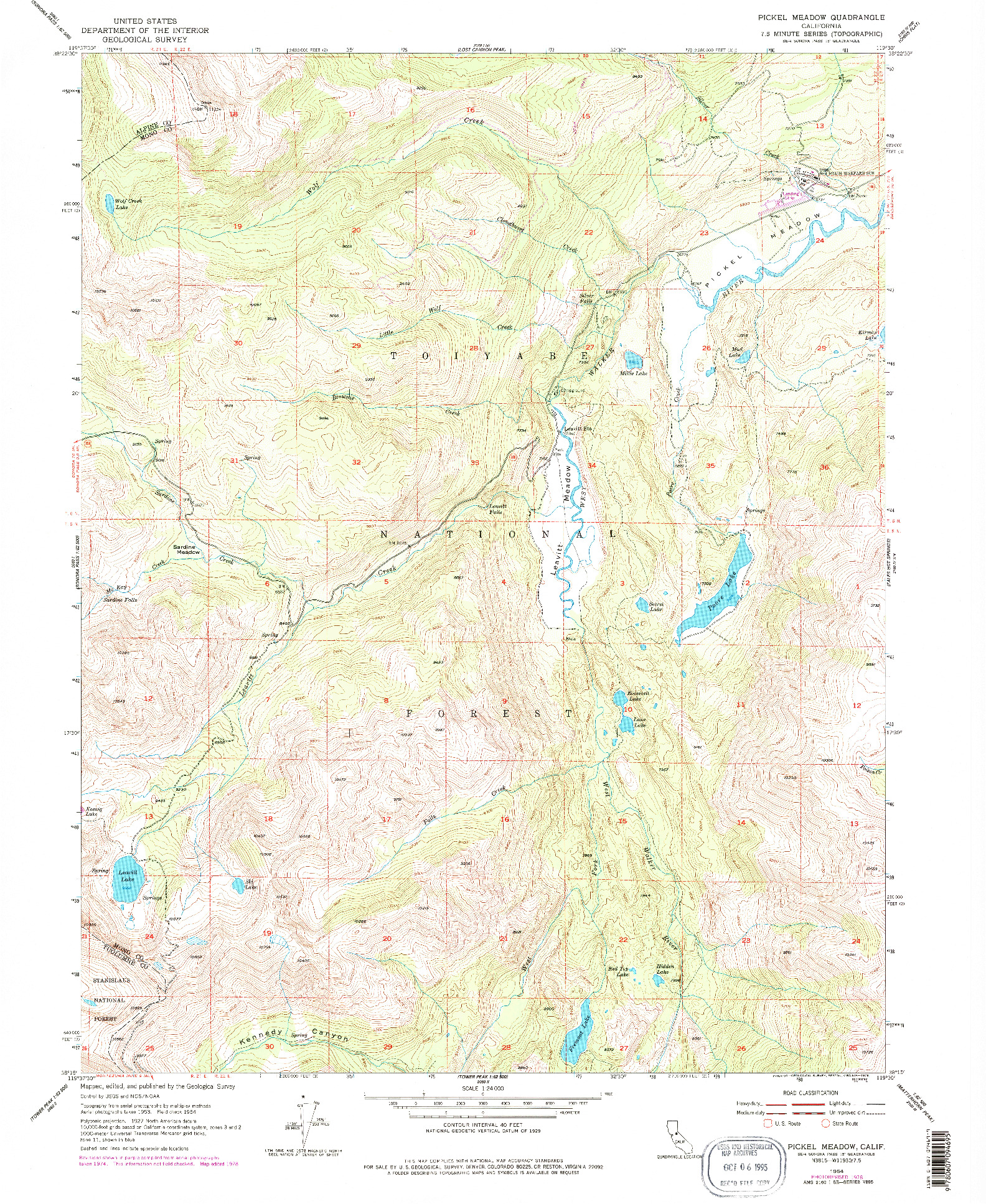 USGS 1:24000-SCALE QUADRANGLE FOR PICKEL MEADOW, CA 1954